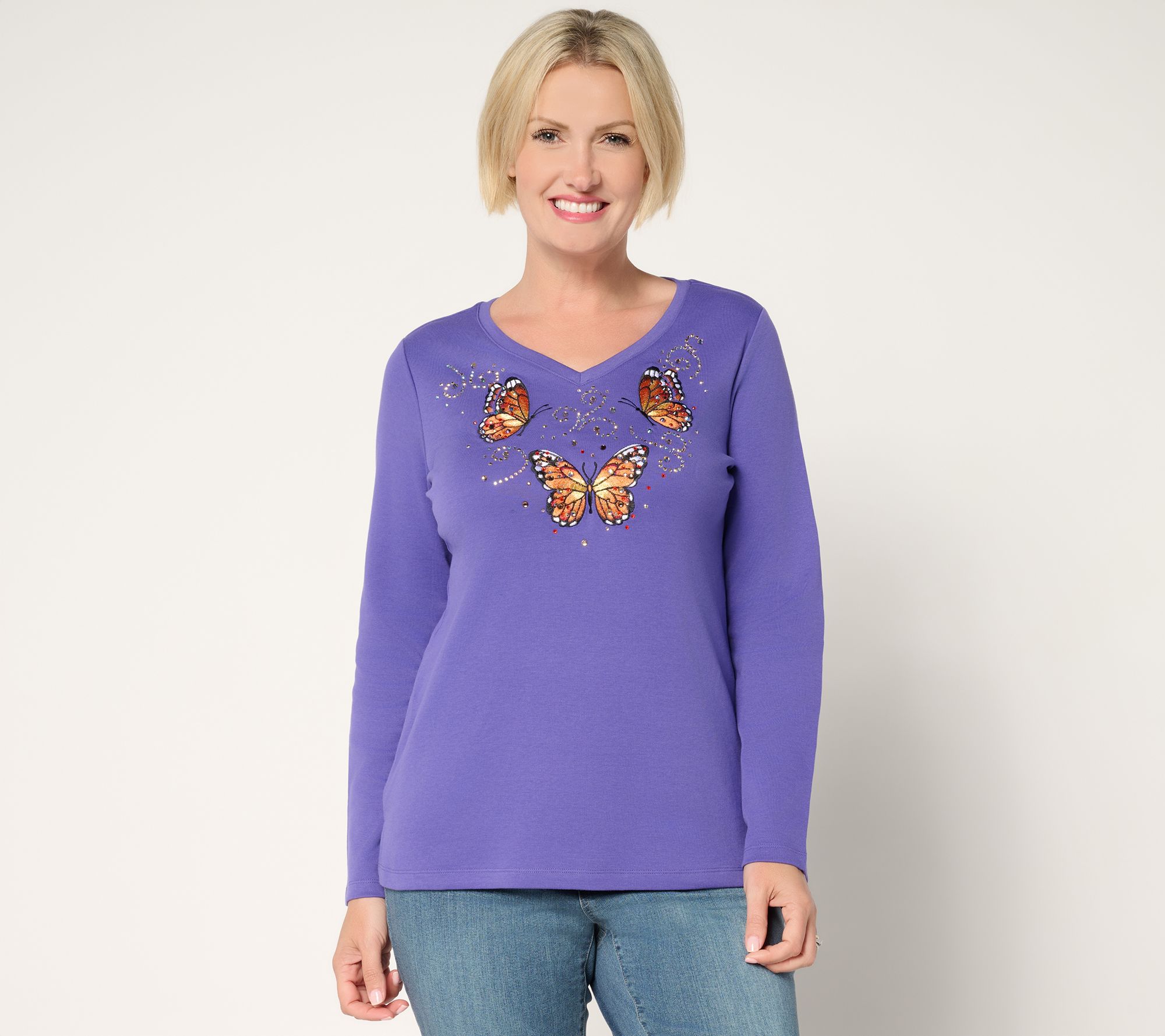 Quacker Factory Fall Bling Thing Long Sleeve Top