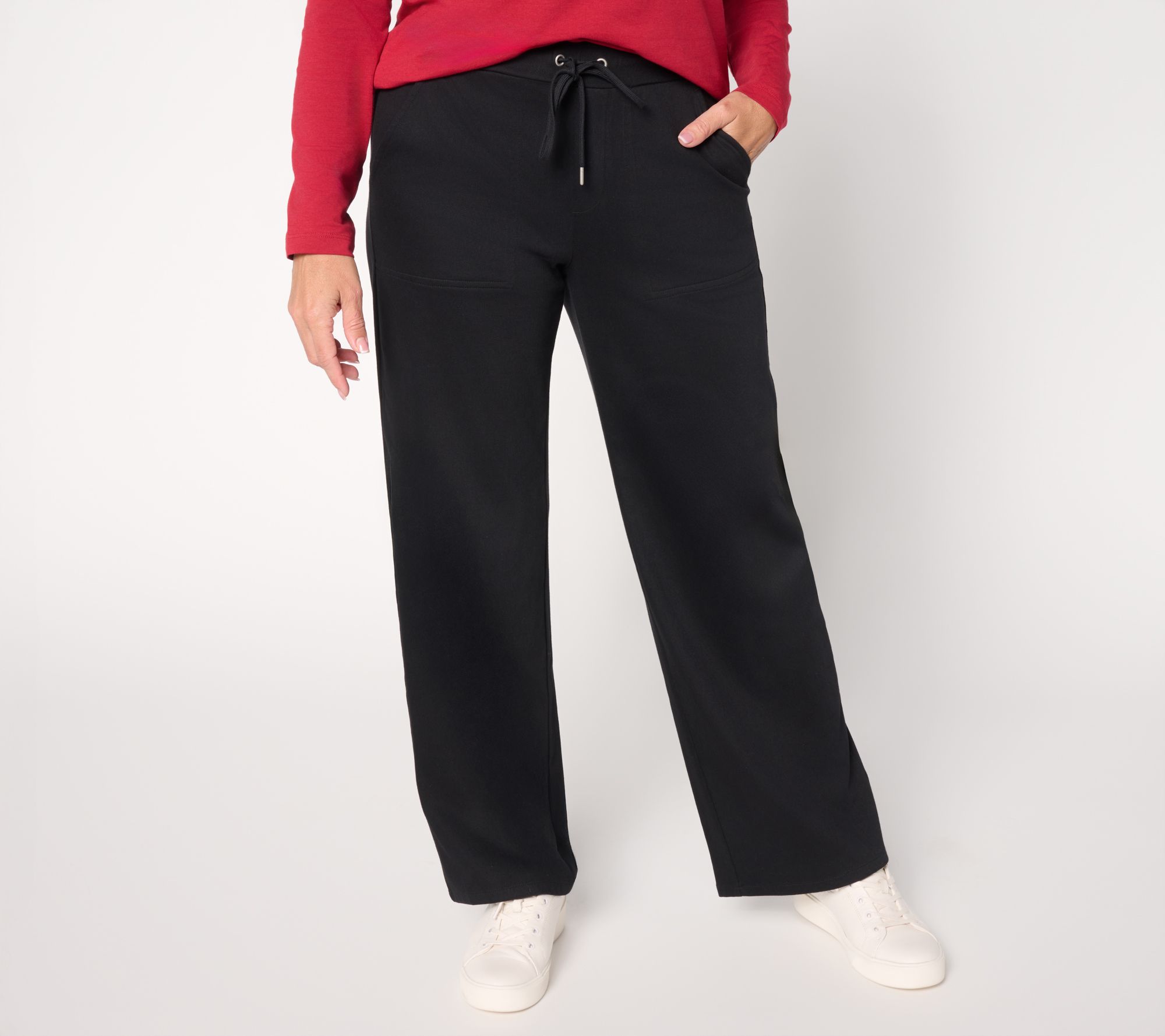 Denim & Co. Petite Comfy Knit Air Wide-Leg Pants with Drawstring