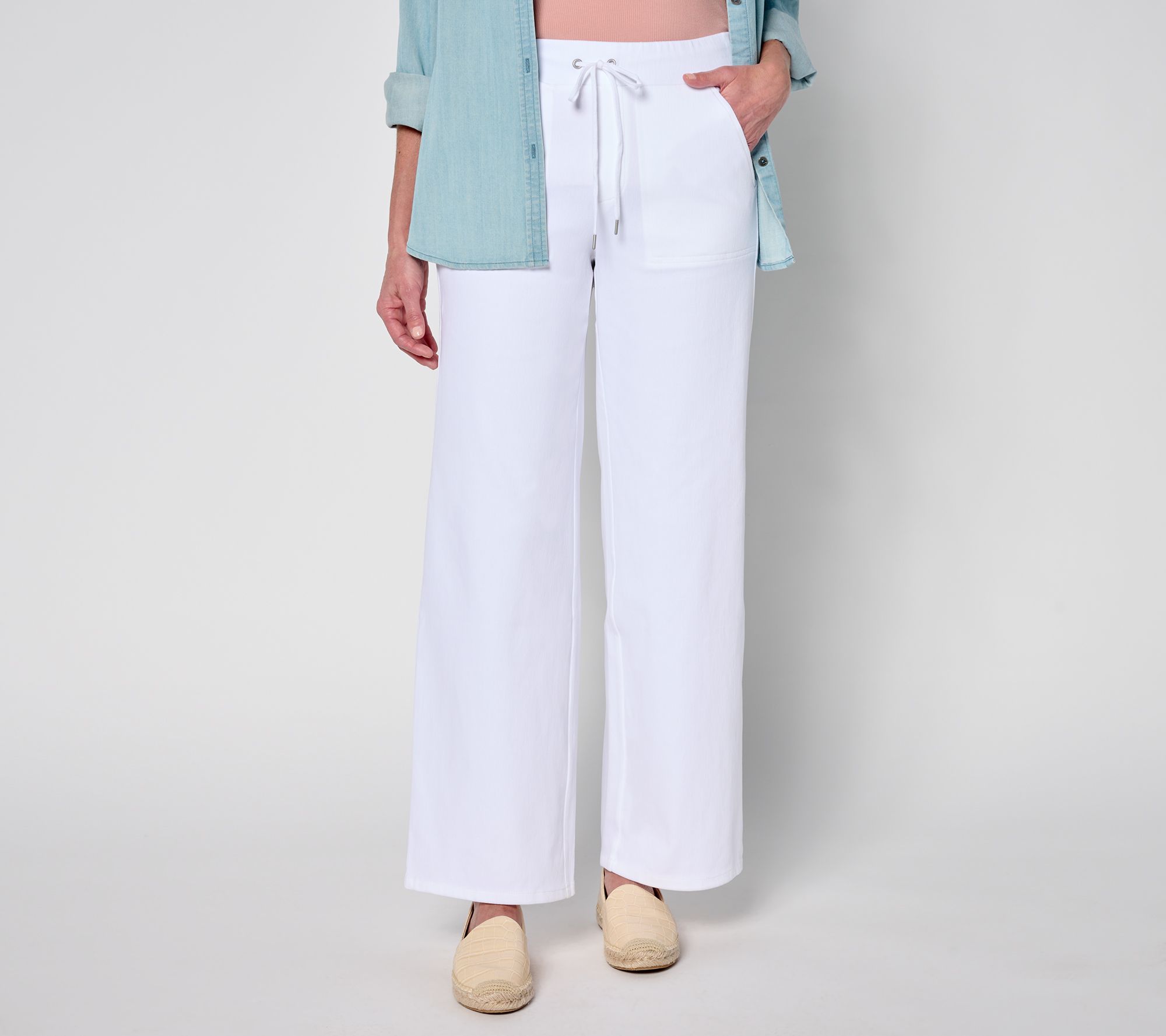 Denim & Co. Petite Comfy Knit Air Wide-Leg Pants with Drawstring
