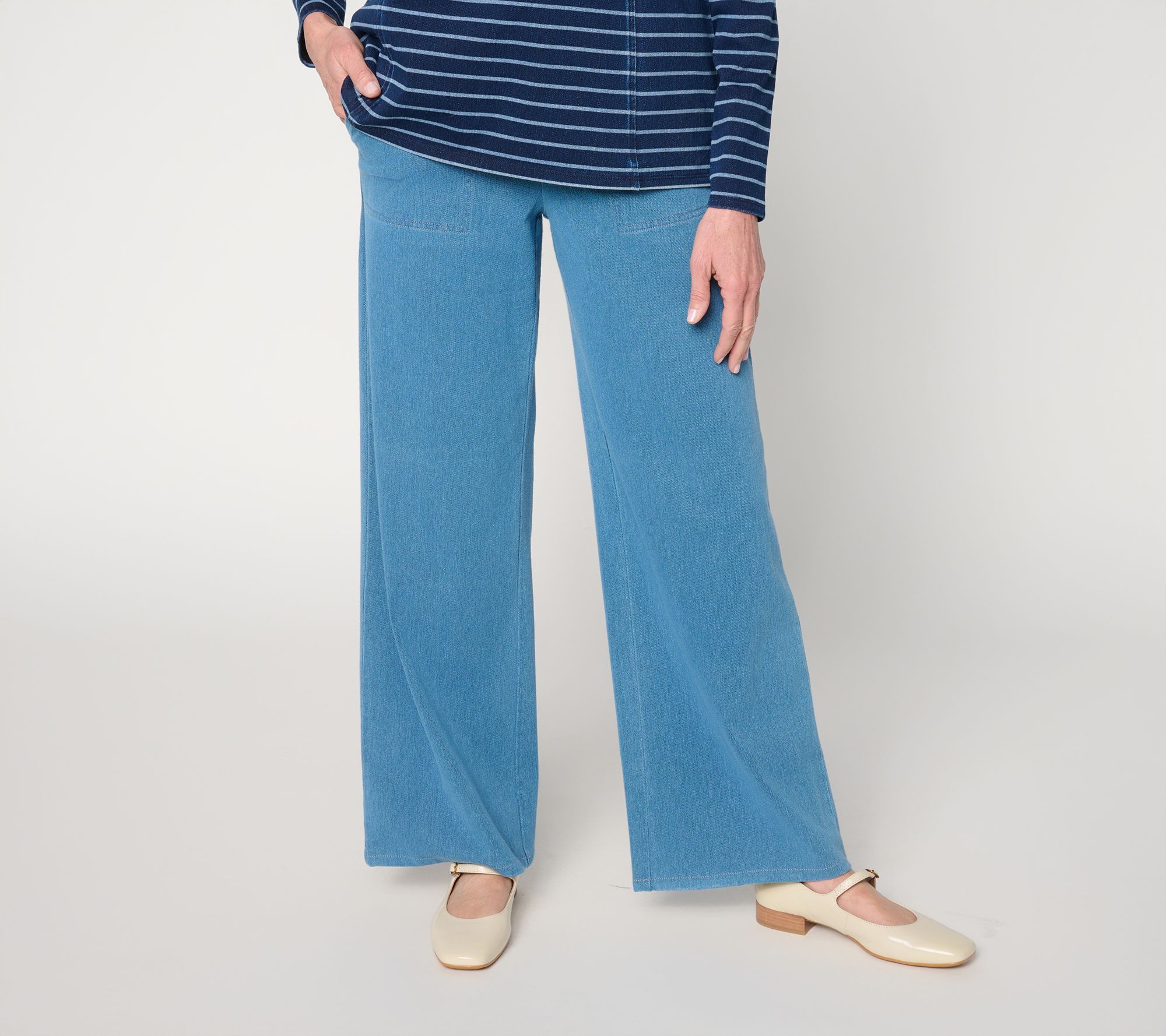 Denim & Co. Petite Comfy Knit Air Wide-Leg Pants with Drawstring