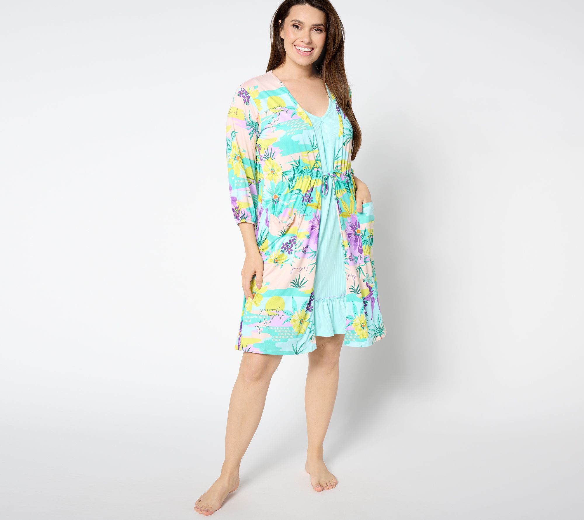Cuddl Duds Cool and Airy Making Waves Tank Dress and Wrap Set