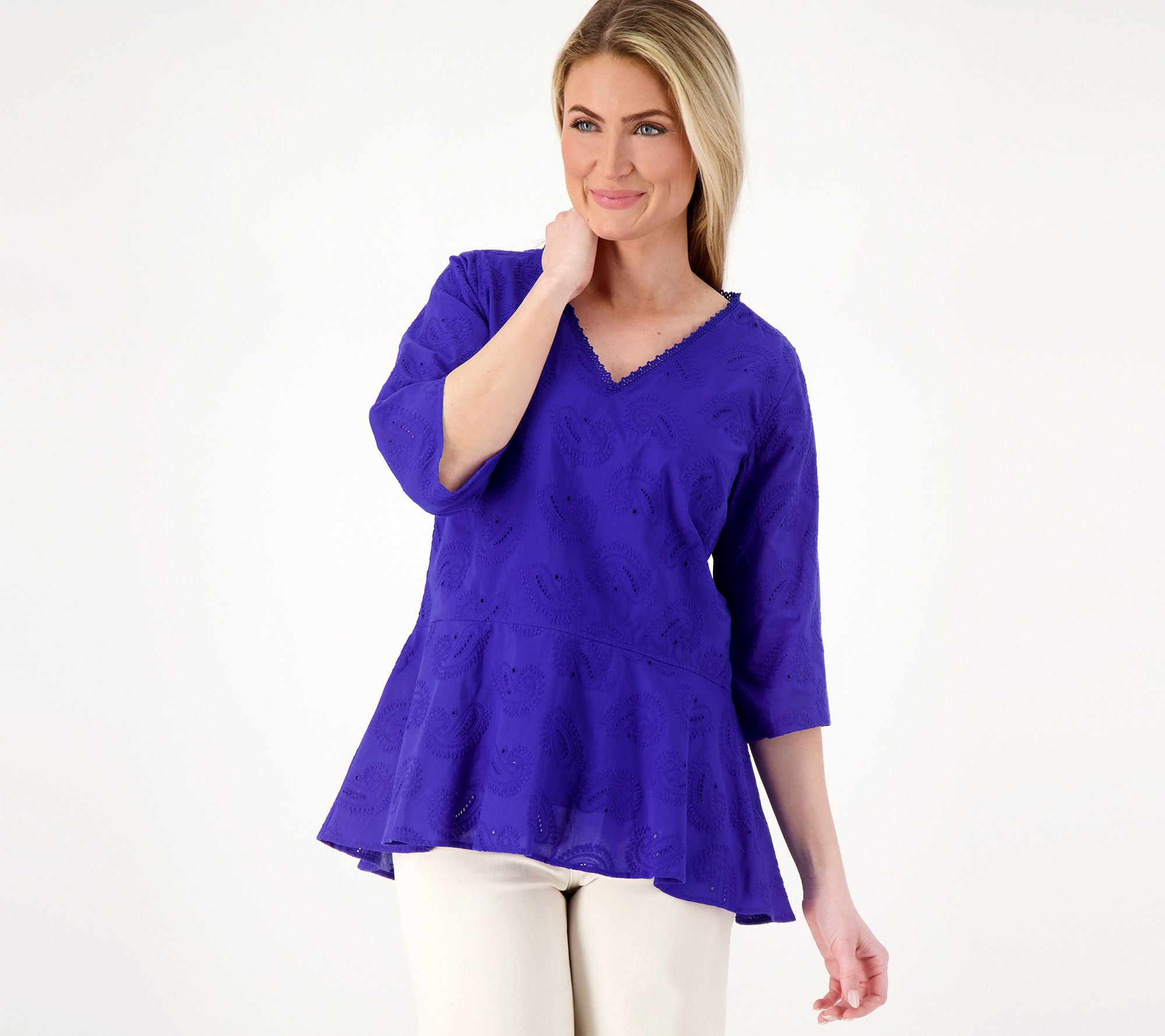 "As Is" Isaac Mizrahi Live! Paisley Woven Tunic with Peplum Detail