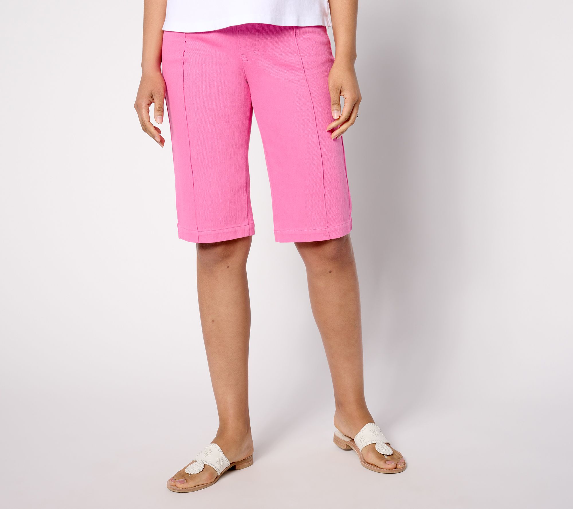 Isaac Mizrahi Live! Tall Knit Denim Long Shorts with Pintuck