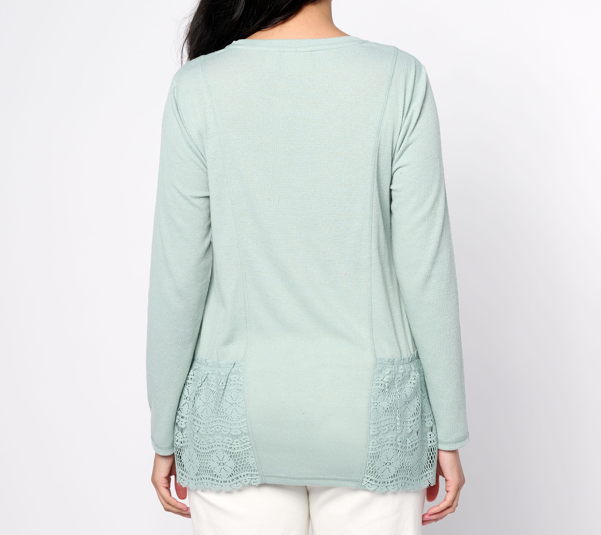 LOGO Linens by Lori Goldstein Scoop Neck Knit Top with Crochet Lace ...