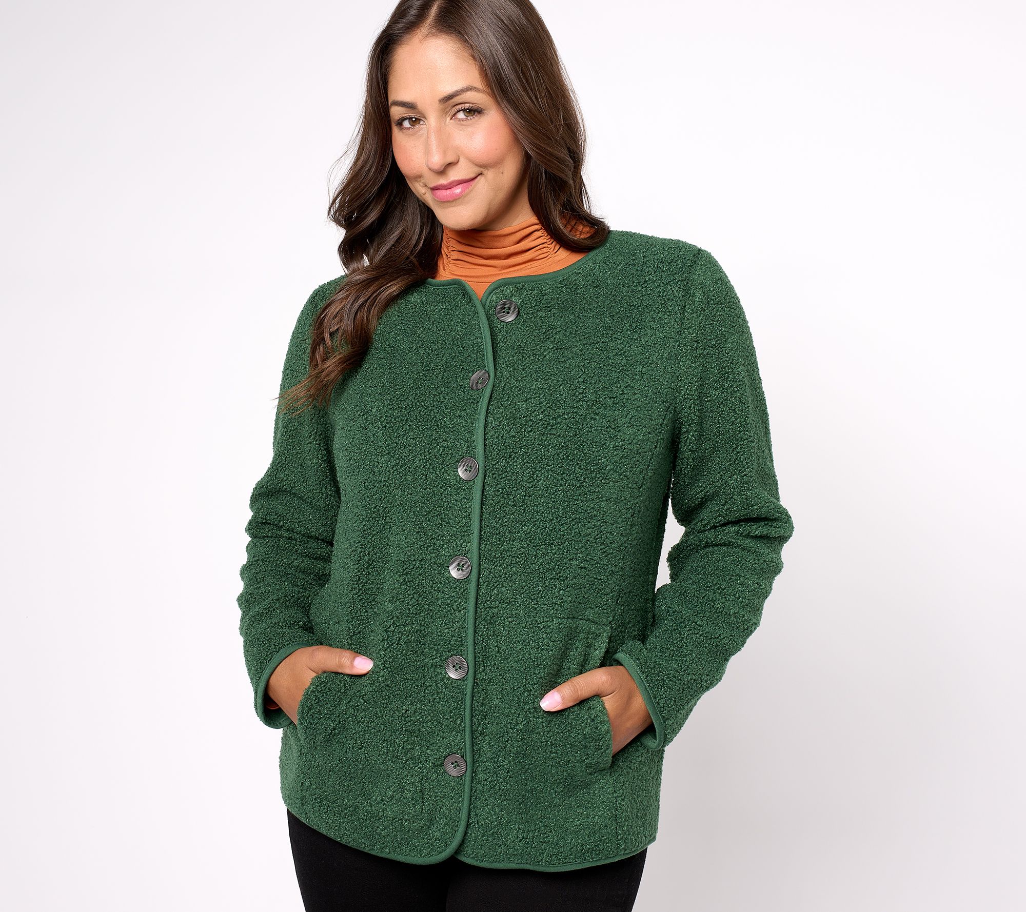 "As Is" Susan Graver Weekend Knit Boucle Button-Front Jacket