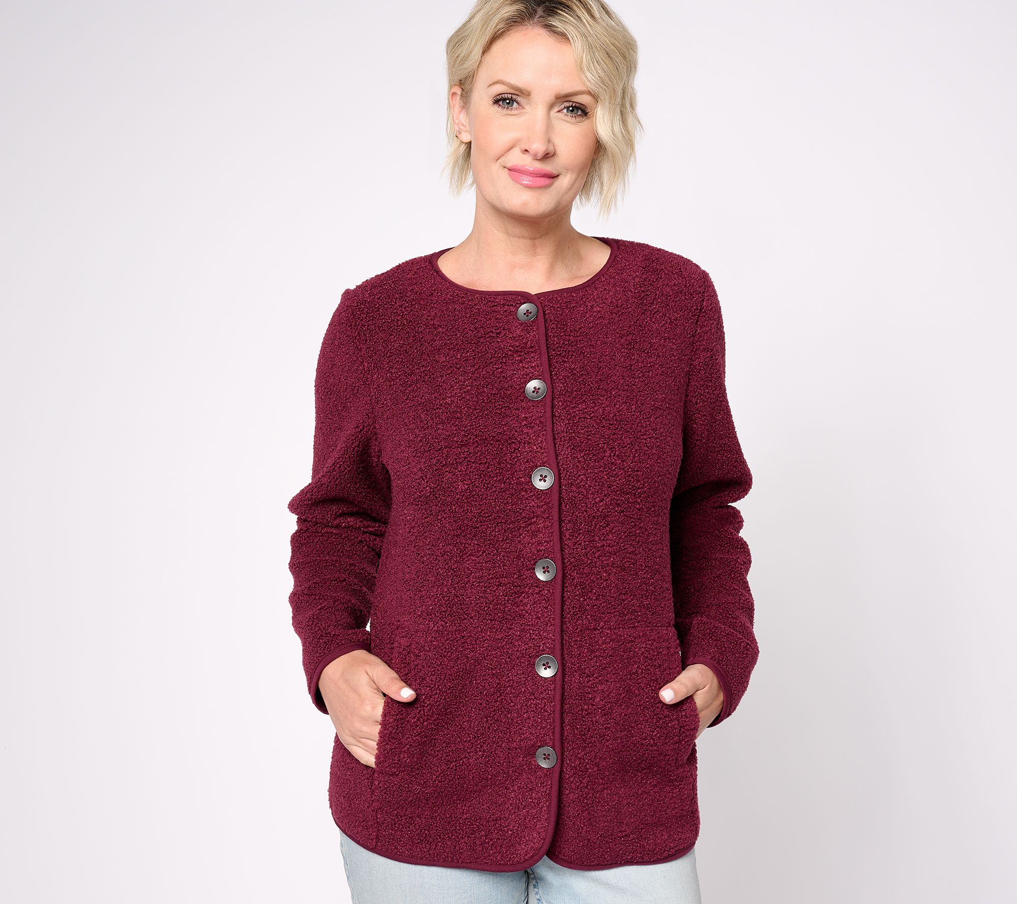 "As Is" Susan Graver Weekend Knit Boucle Button-Front Jacket
