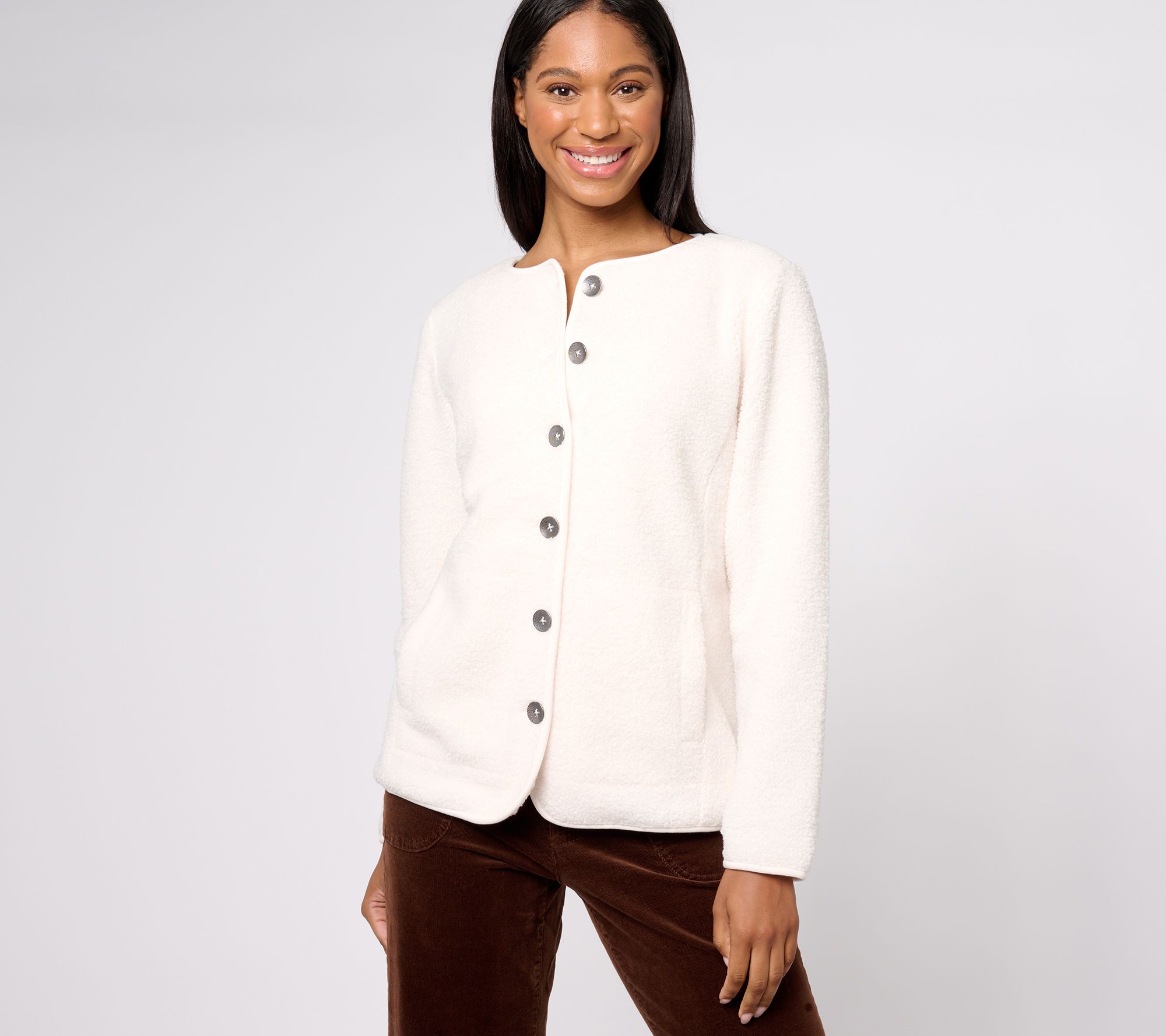 "As Is" Susan Graver Weekend Knit Boucle Button-Front Jacket