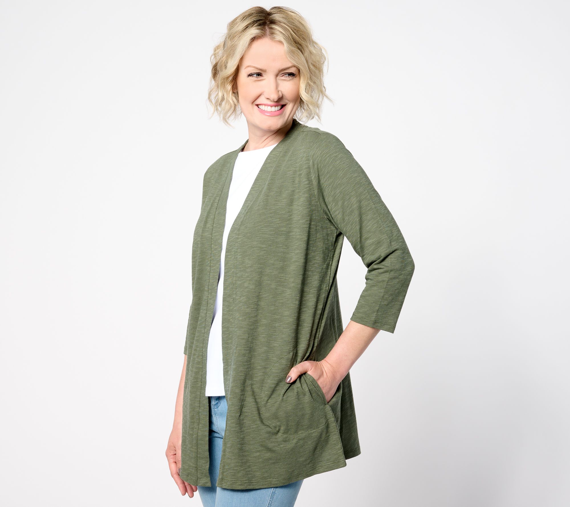 Denim & Co. Regular Slub Jersey Open Front Cardigan