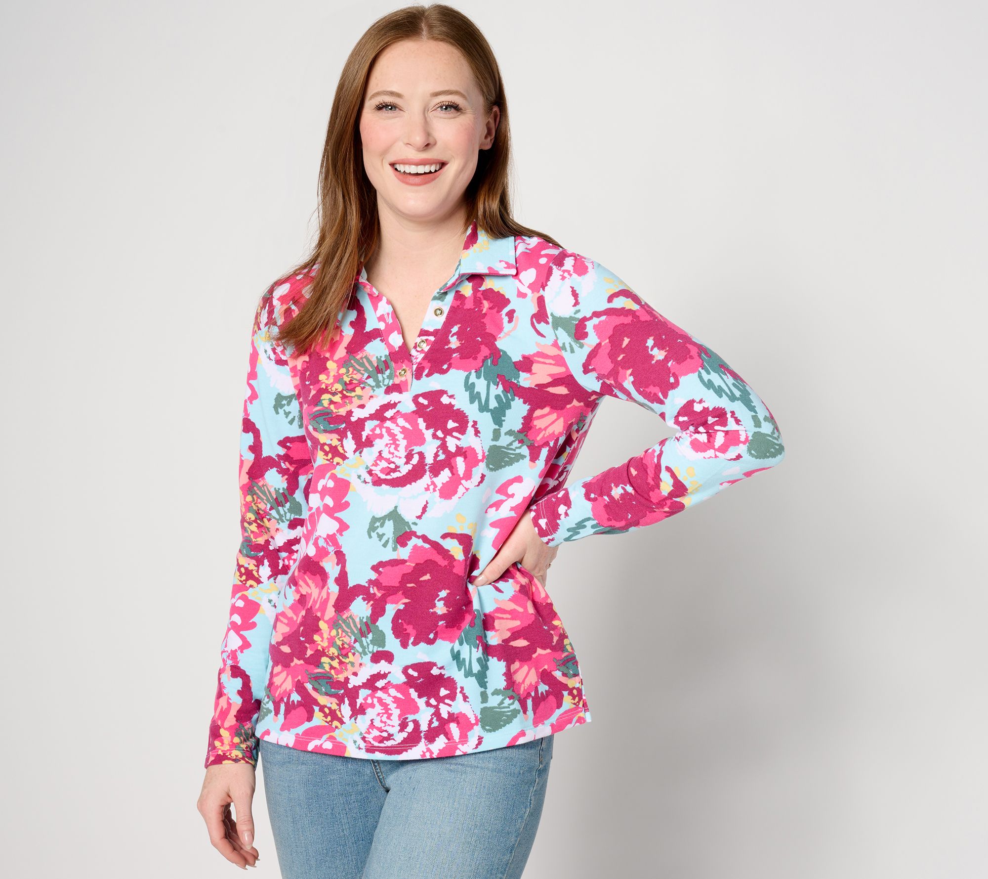 "As Is" Susan Graver Split Neck Brushed Fleece Pullover with Collar