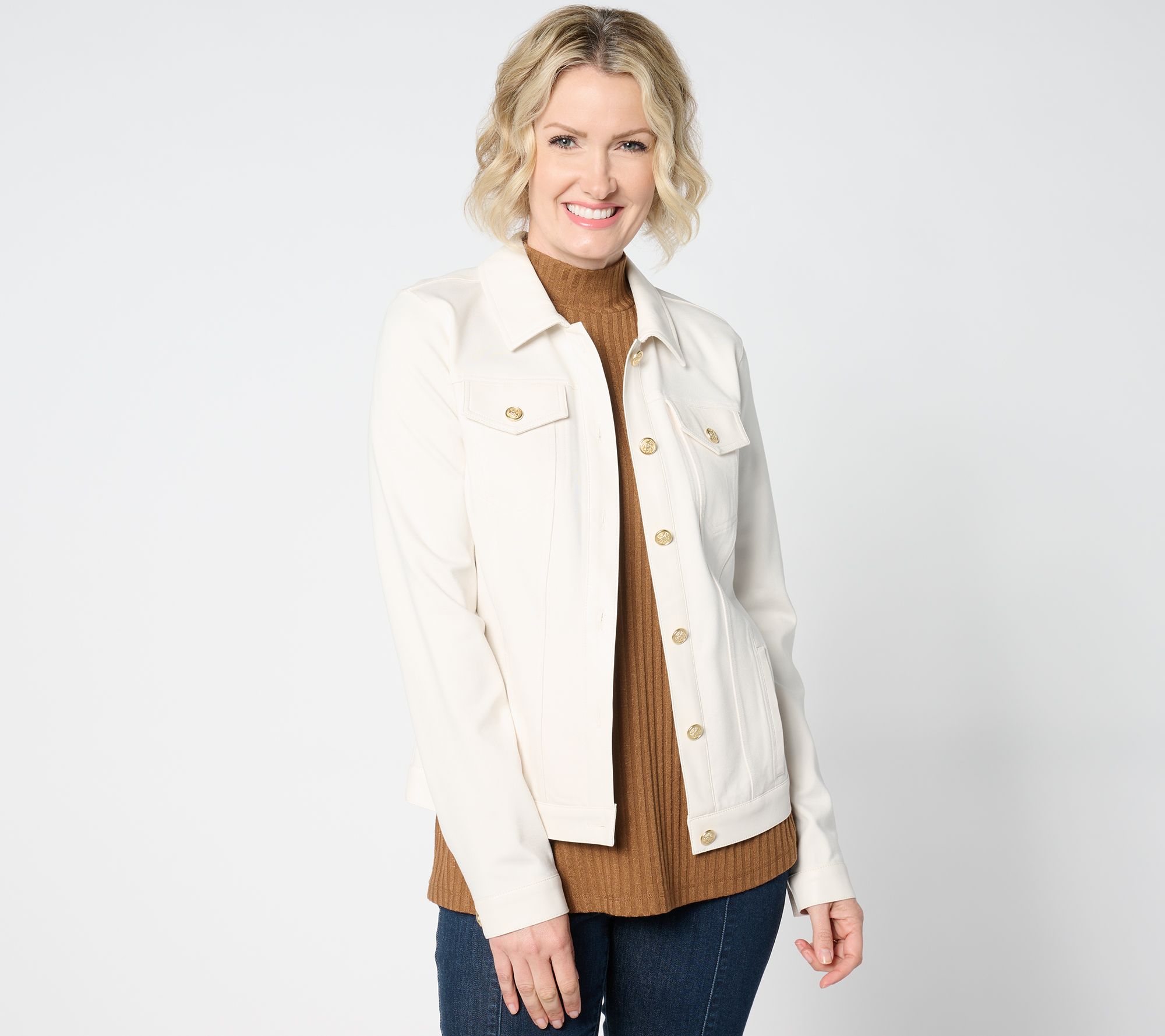 GRAVER Susan Graver Smart Ponte 350 Jacket w/ Faux Leather Combo