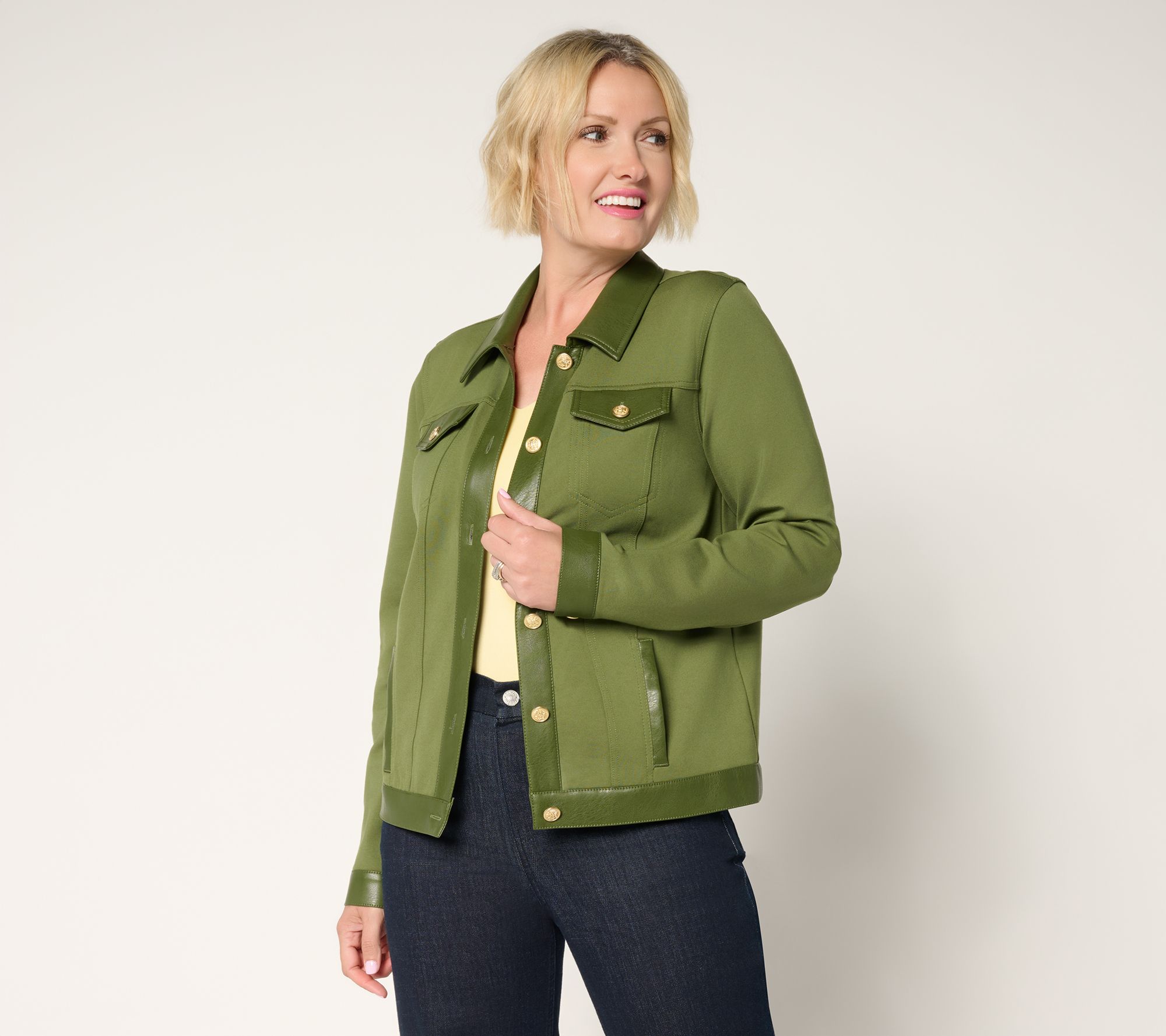 GRAVER Susan Graver Smart Ponte 350 Jacket w/ Faux Leather Combo