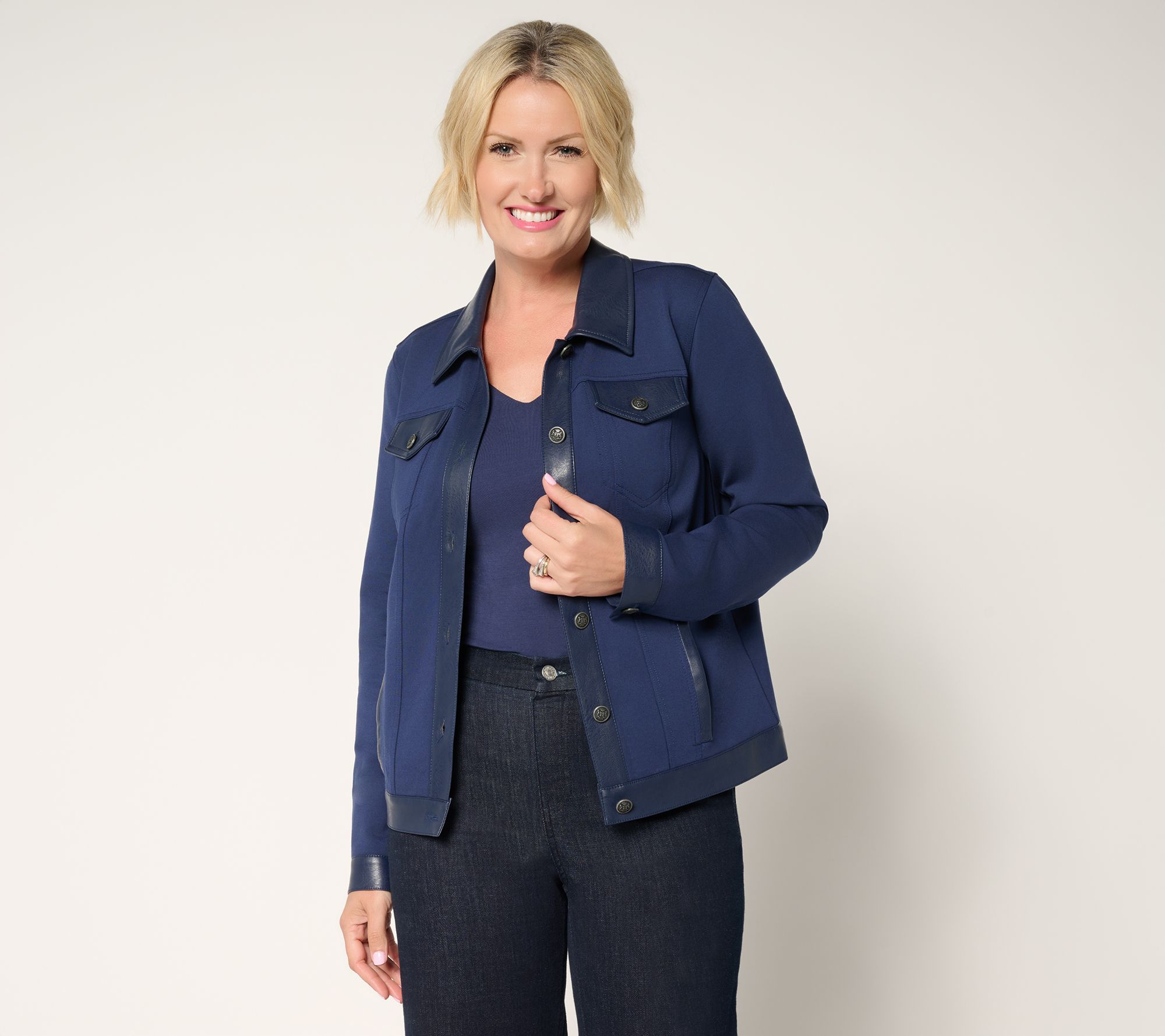 GRAVER Susan Graver Smart Ponte 350 Jacket w/ Faux Leather Combo