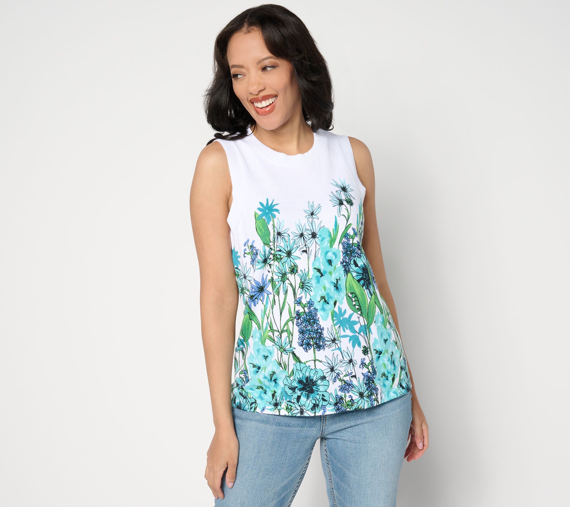 "As Is" Isaac Mizrahi Live! Printed Sleeveless CrewneckSweater