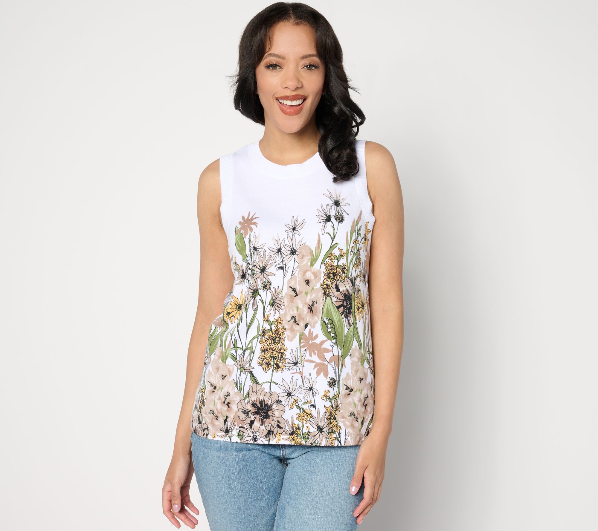 "As Is" Isaac Mizrahi Live! Printed Sleeveless CrewneckSweater