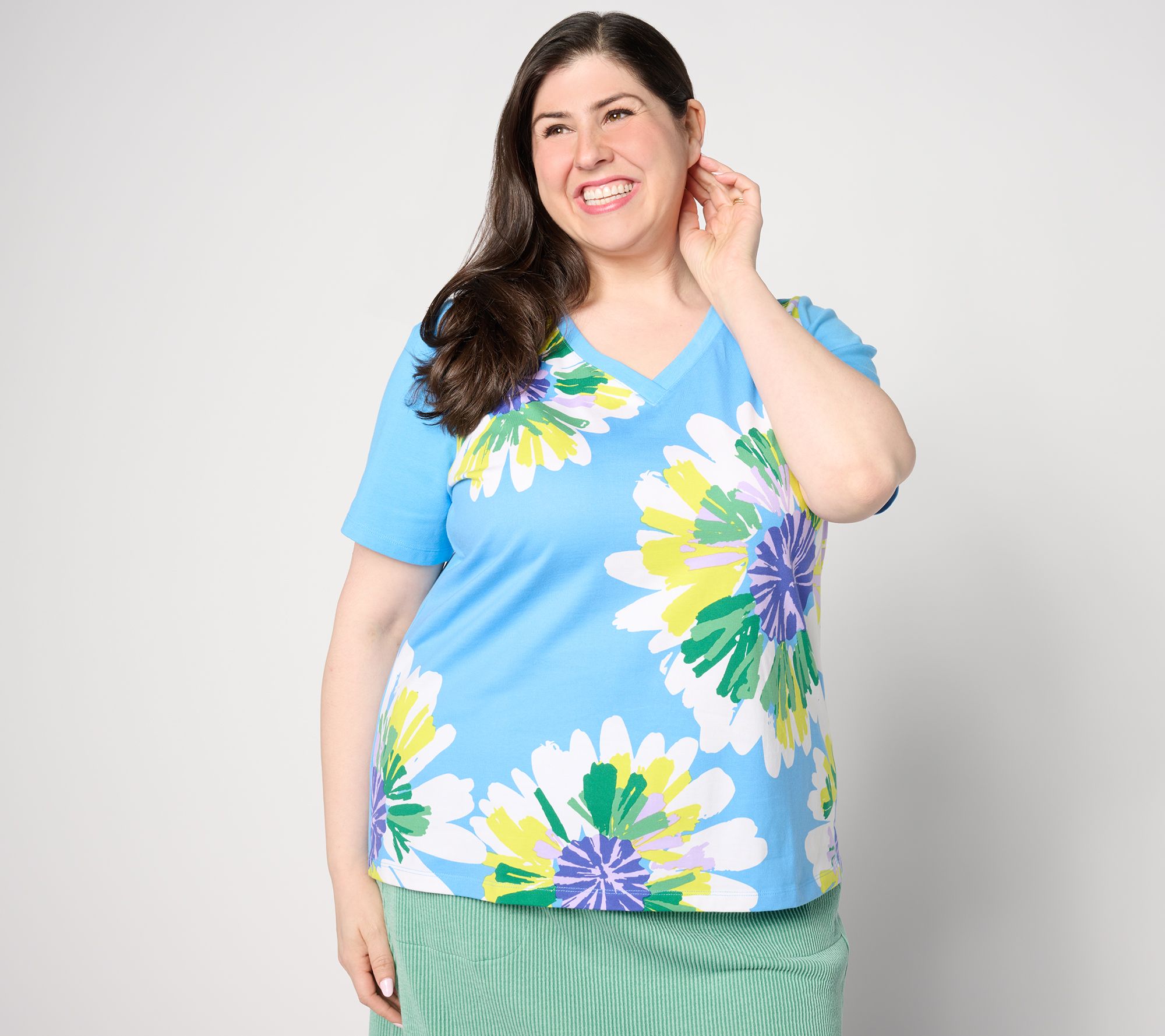 "As Is" Sport Savvy Short Sleeve V-Neck Floral Tee