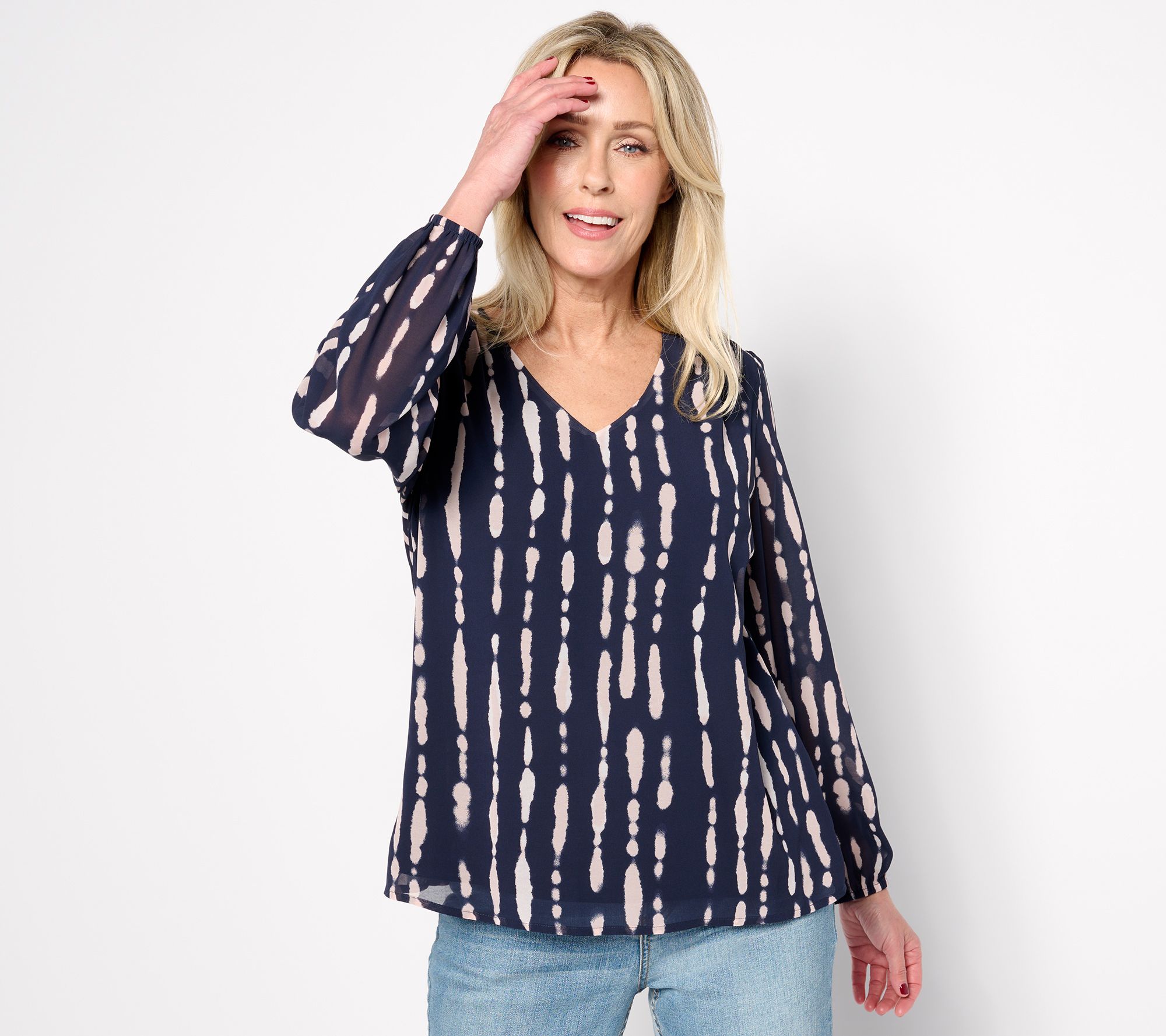 "As Is" Belle by Kim Gravel Shibori Stripe Shirred Shoulder Blouse