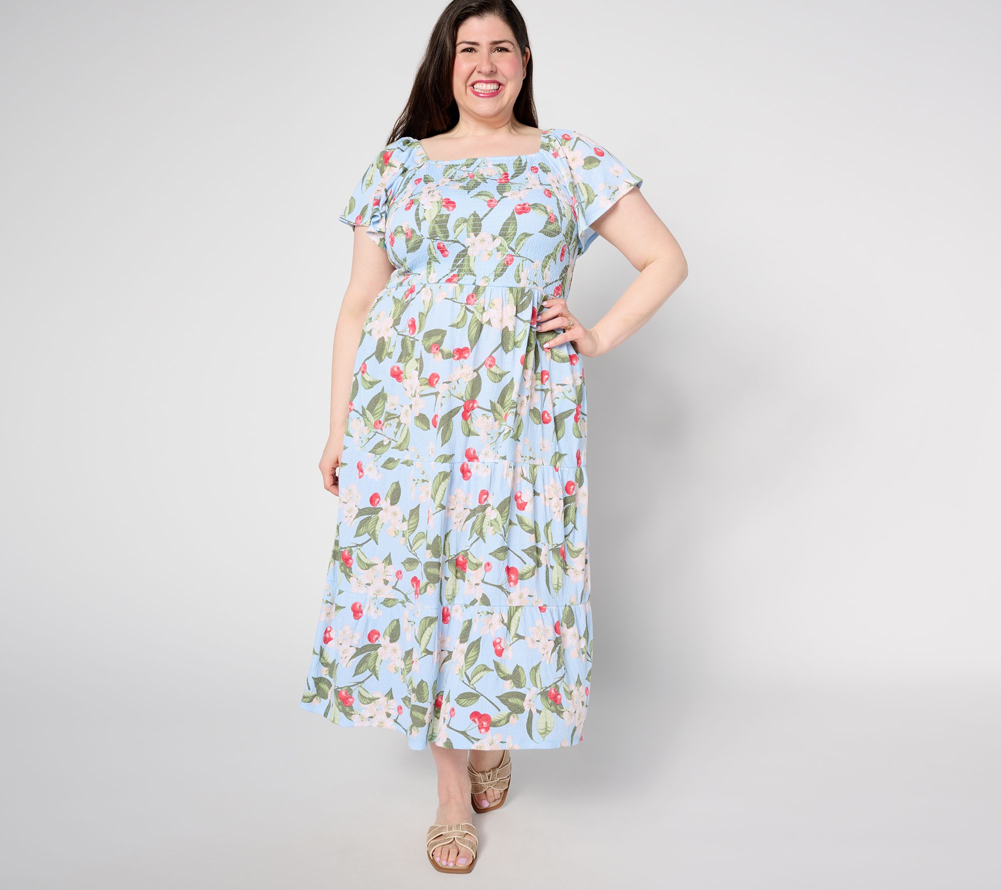 "As Is" Denim & Co. Heritage Petite Printed Knit Gauze Midi Dress