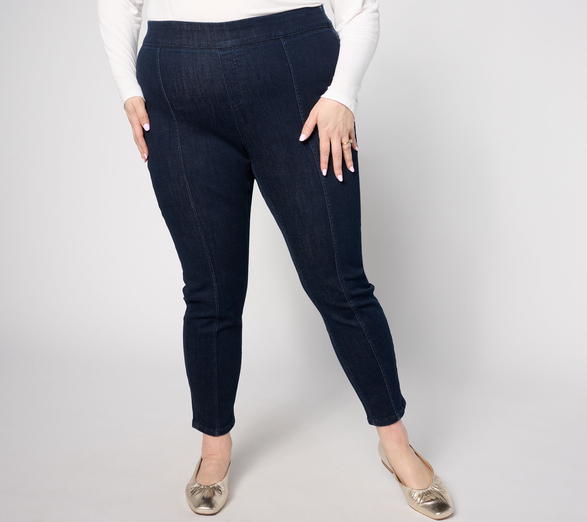 "As Is" Denim & Co. Easy Stretch Regular Jegging with Seam Detal