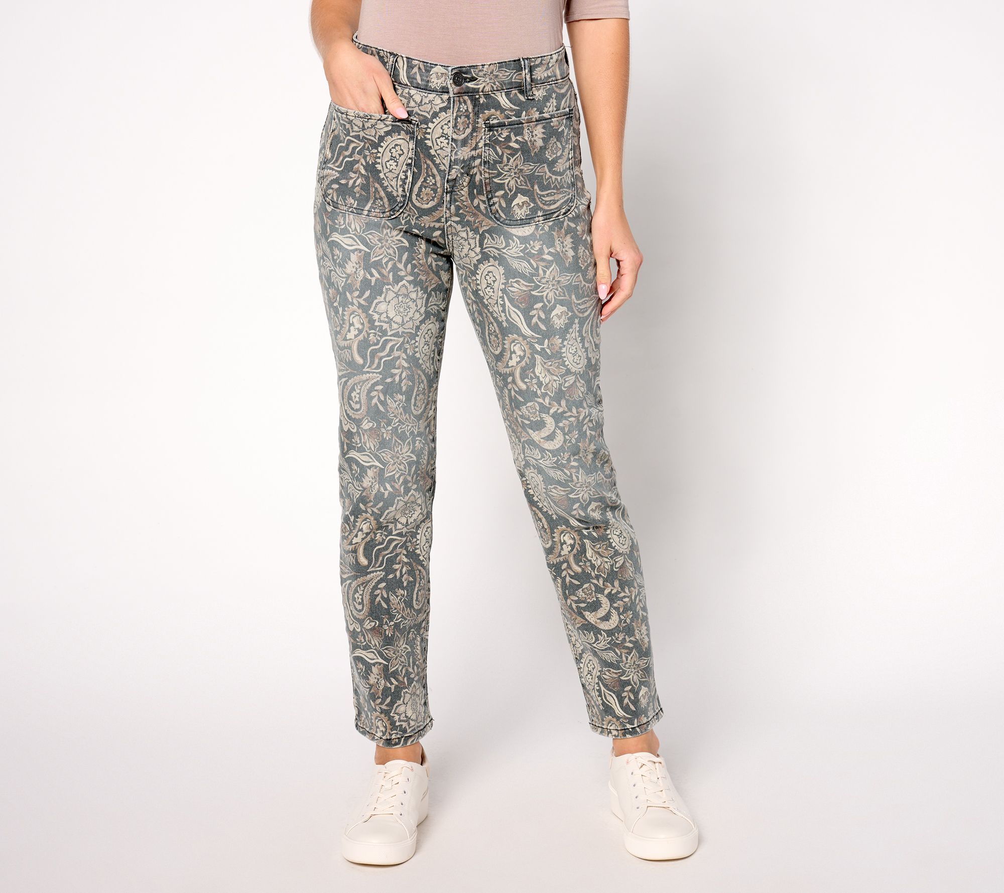 LOGO by Lori Goldstein Petite Printed Straight Leg Jeans