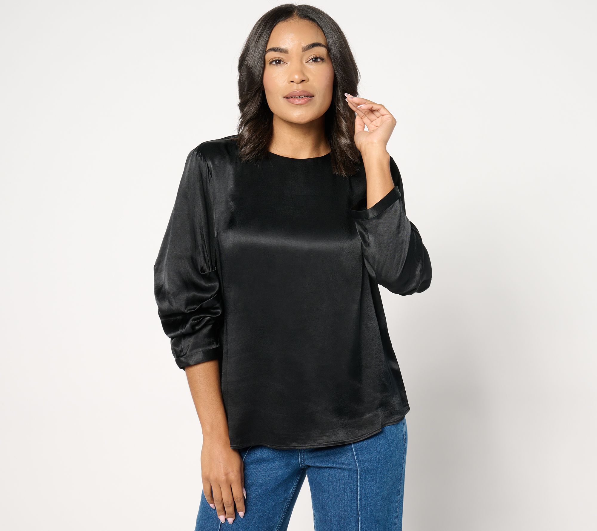 Me by Jennie Garth Sterling Satin Blouse w/ Sleeve Detail
