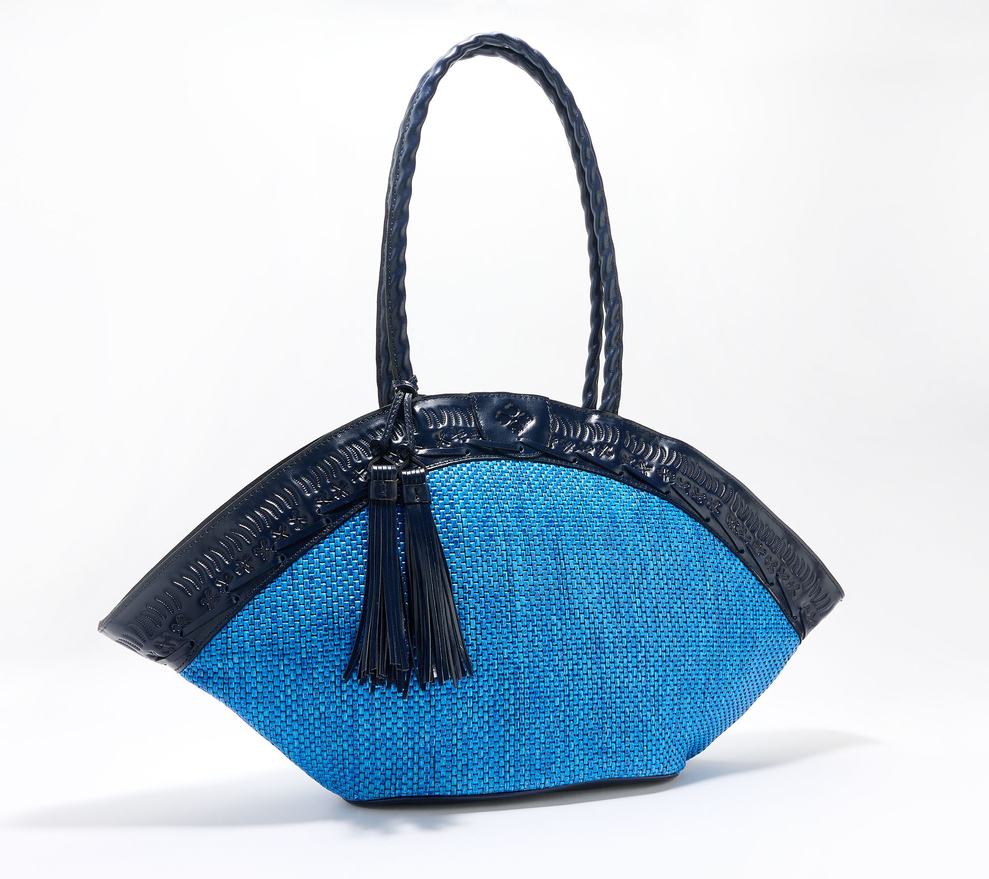 "As Is" Patricia Nash Trope Raffia Dome Tote with Leather Trim