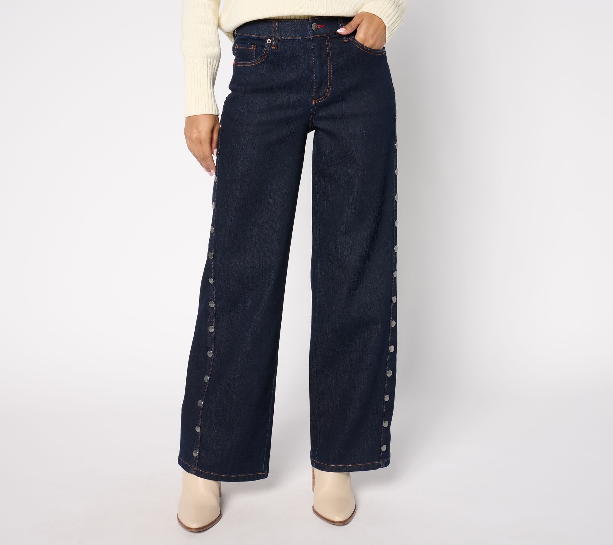 Peace Love World Regular Wide Leg Jeans w/ Forward Seam and Rivets