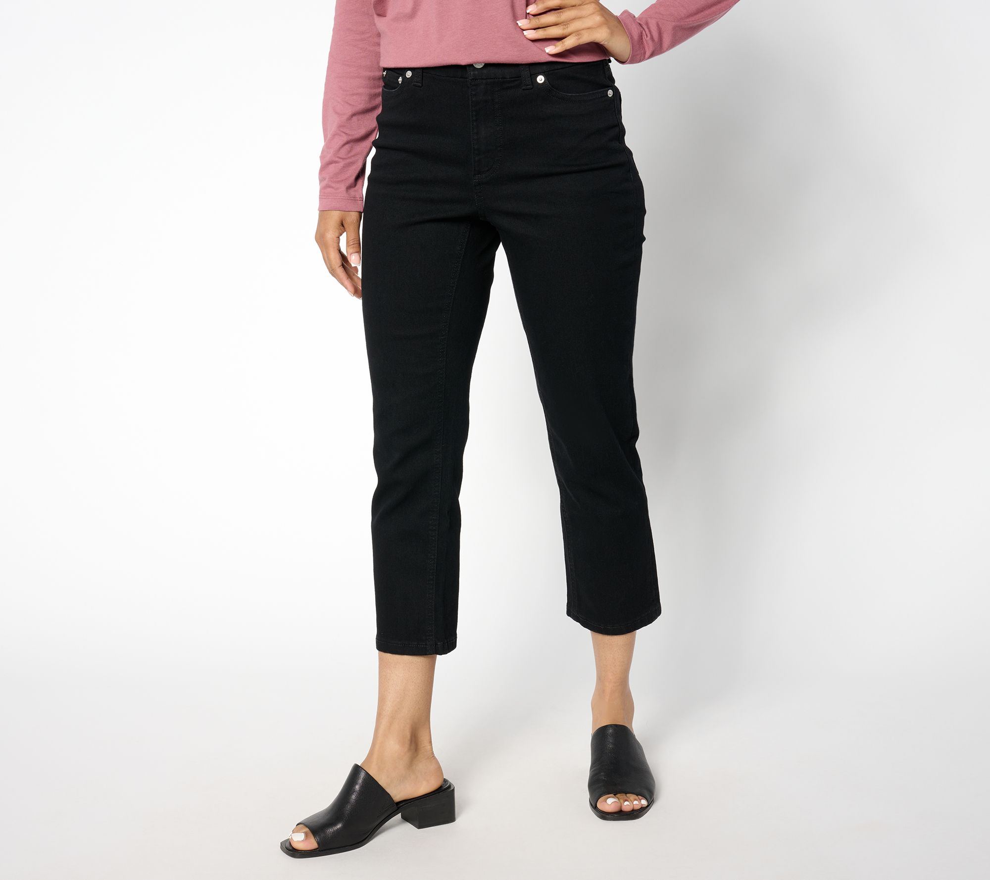 "As Is" Denim & Co. Petite Black Straight Leg Cropped Jean