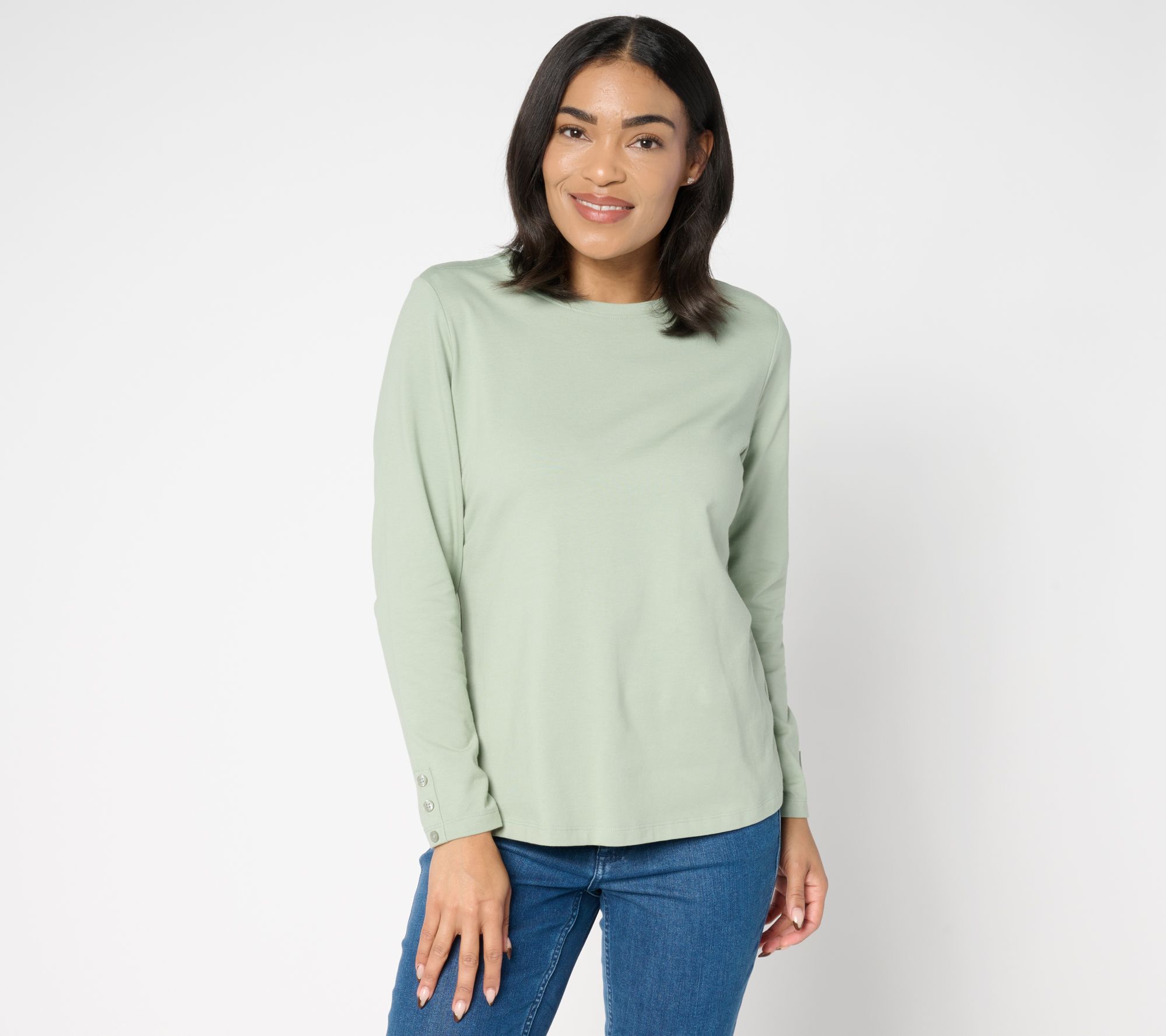Denim & Co. Adaptive Perfect Jersey Crew Neck Top w/ Cuff