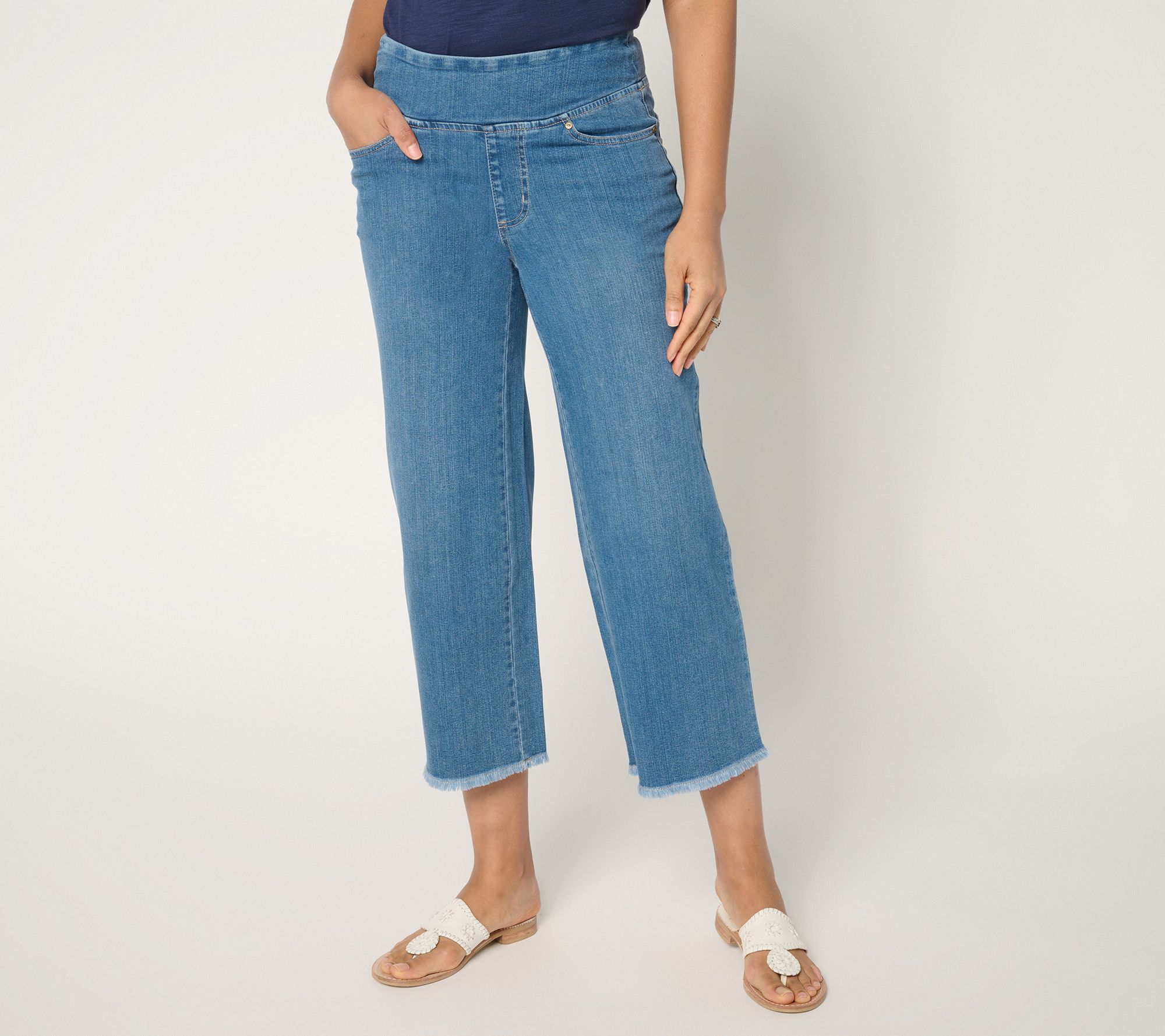 Belle by Kim Gravel Petite TripleLuxe Denim Wide Leg Crop w/ Fray
