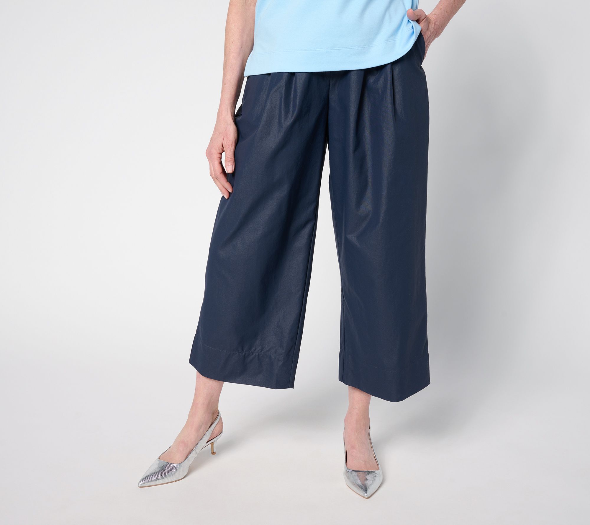 Carla Rockmore Collection Petite Wide- Leg Taffetta Crop Pants