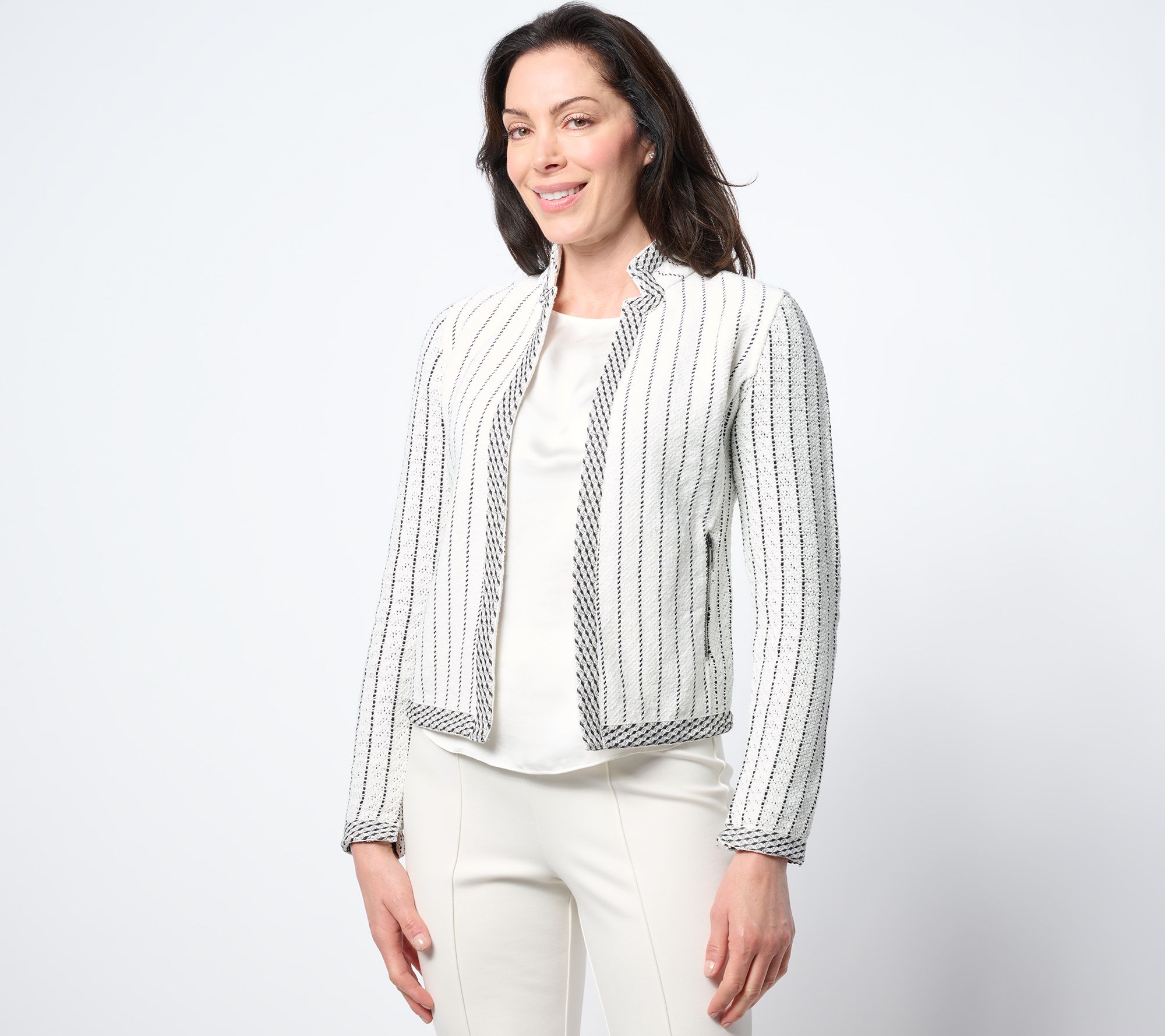 NIC+ZOE Pinstripe Notch Collar Knit Jacket