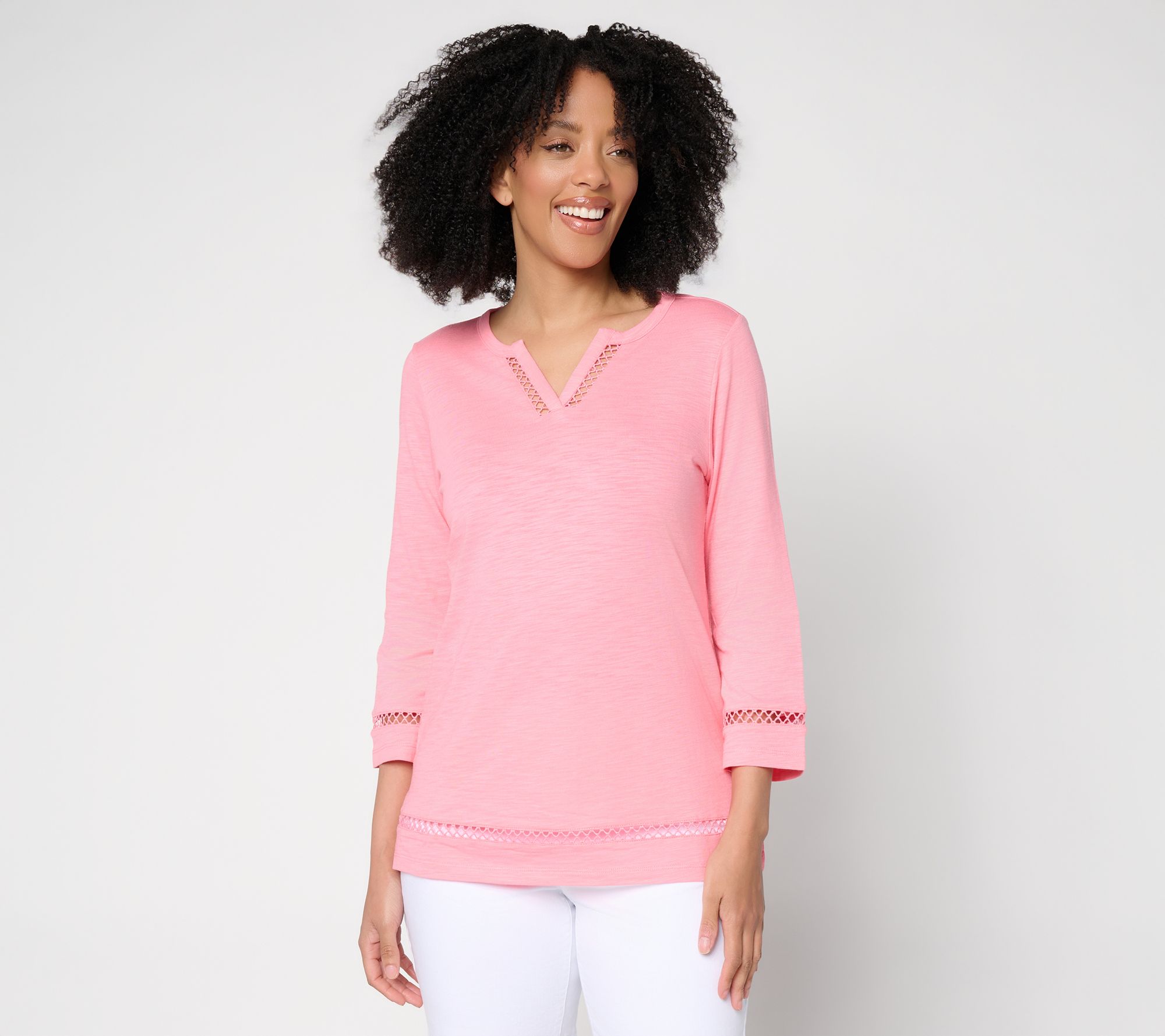 Belle Beach by Kim Gravel Slub Knit Breezy Bliss Open Trim Top