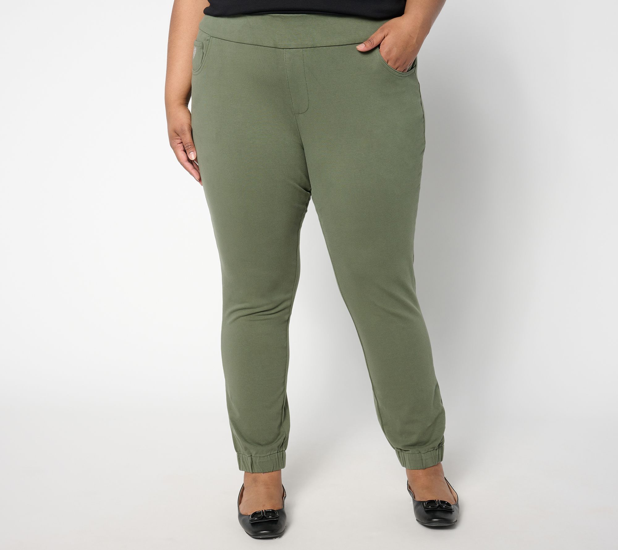 "As Is" Quacker Factory Short DreamJeannes Flat Waistband Jogger