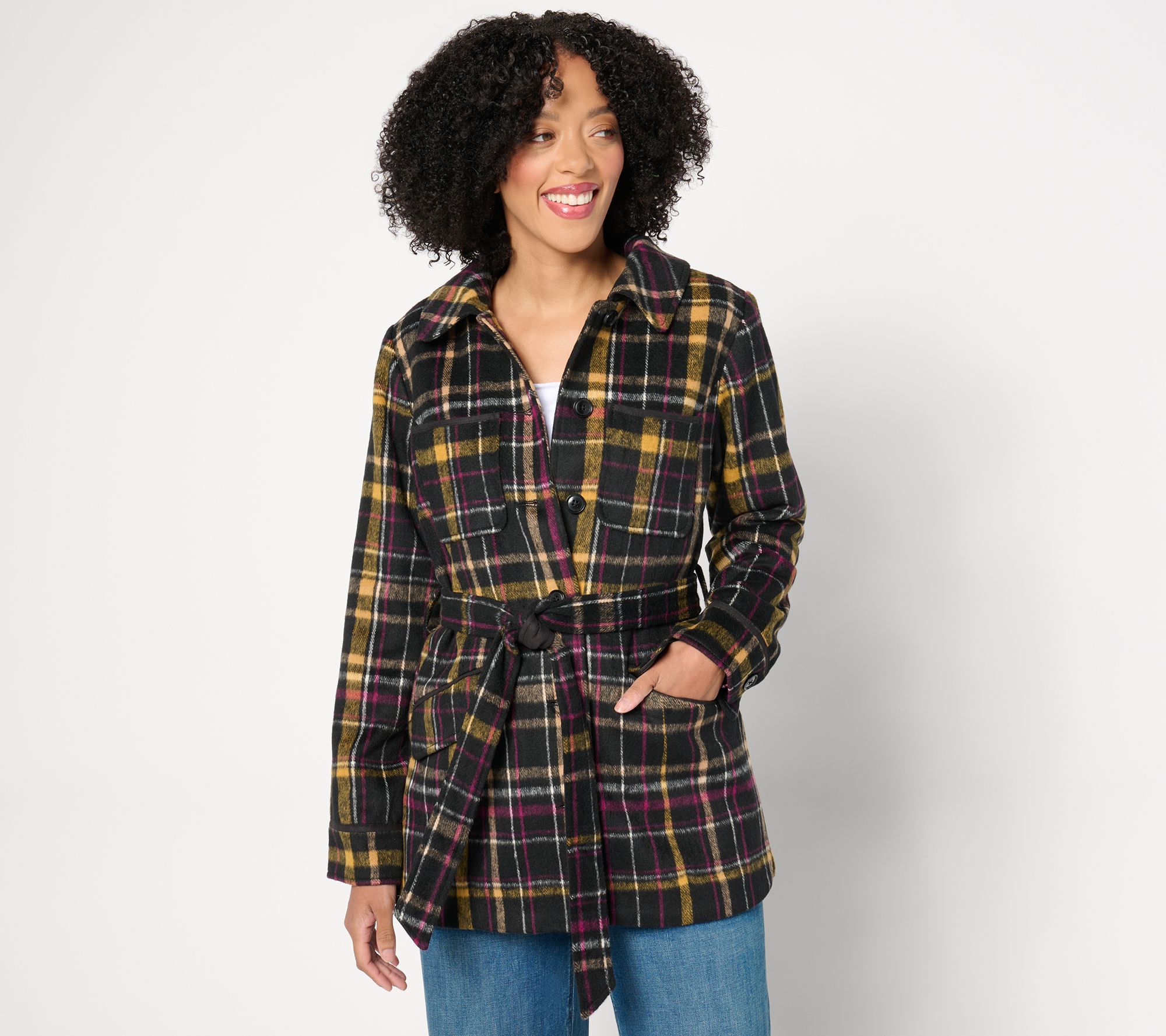 "As Is" Isaac Mizrahi Live! Regular Estate Faux Wool Plaid Jacket