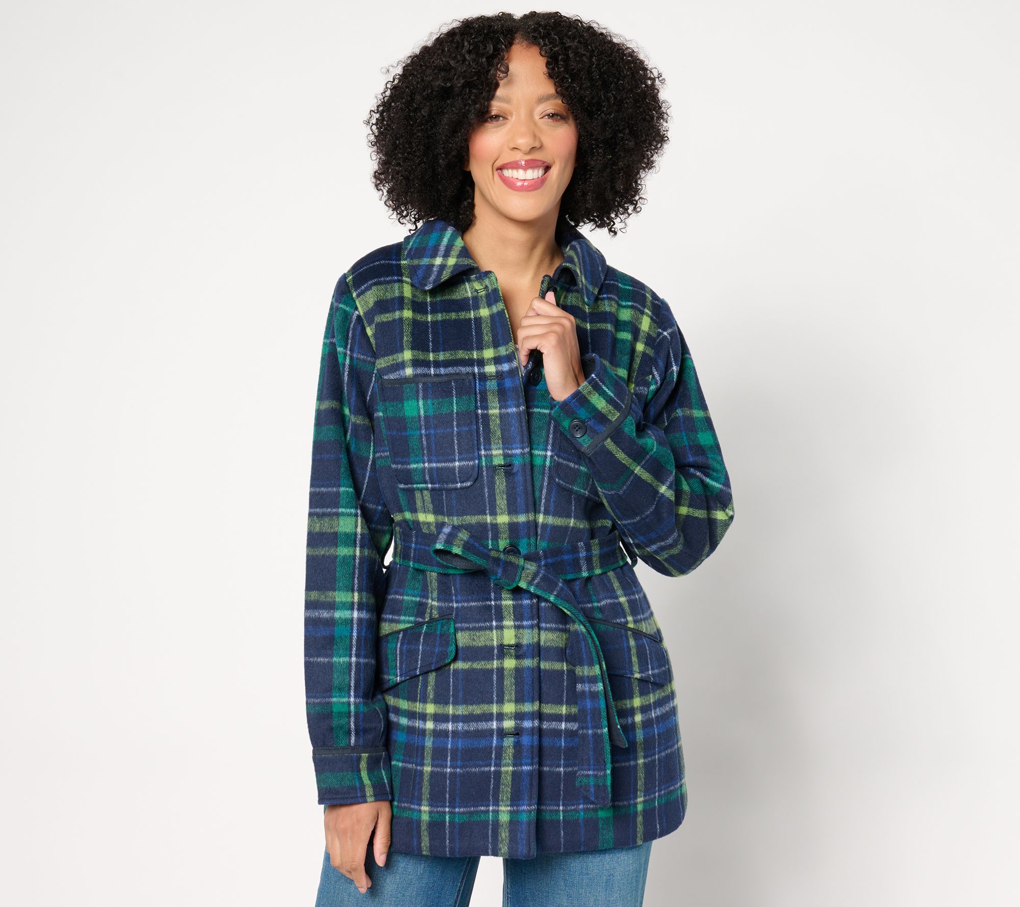 "As Is" Isaac Mizrahi Live! Regular Estate Faux Wool Plaid Jacket