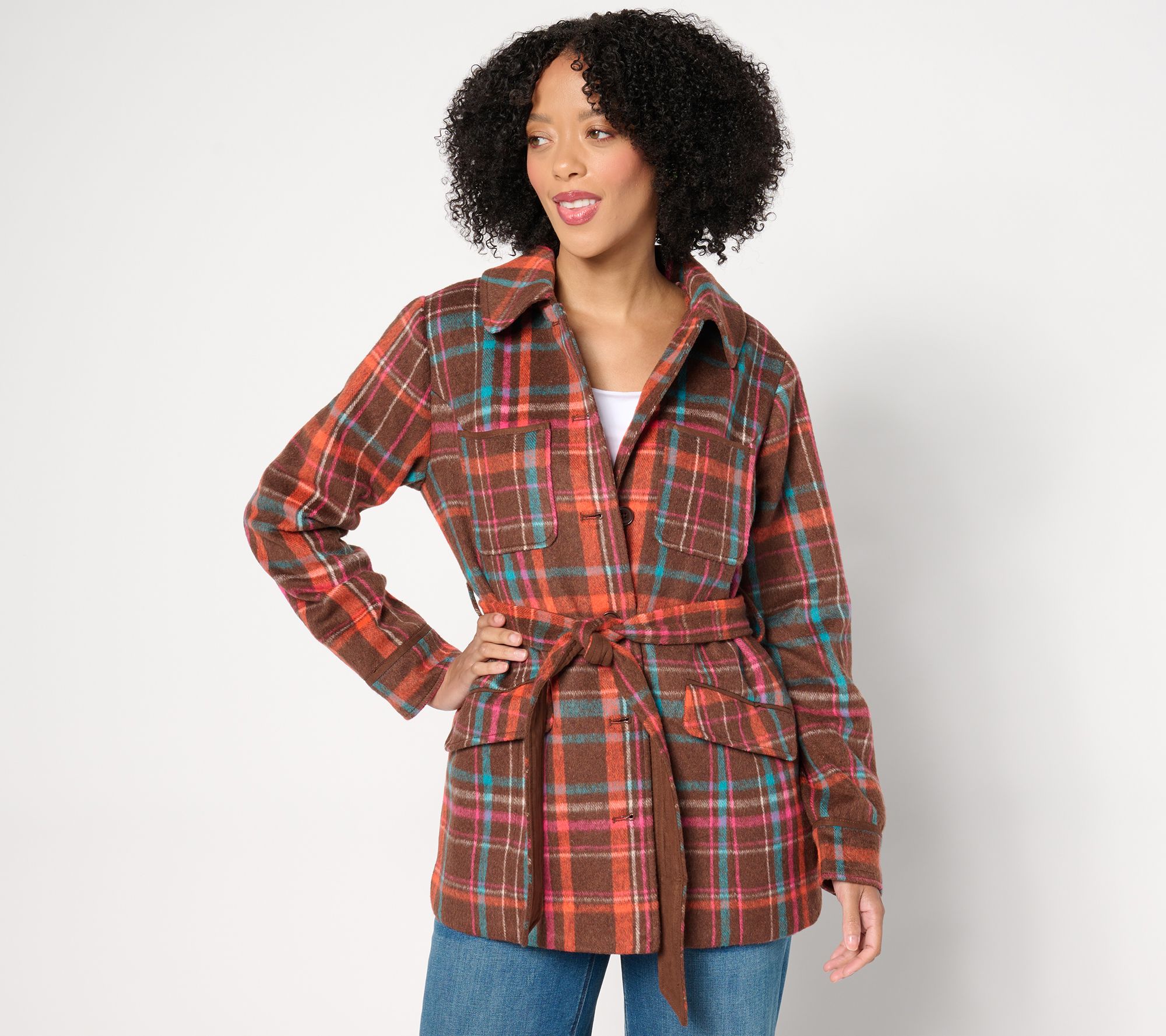 "As Is" Isaac Mizrahi Live! Regular Estate Faux Wool Plaid Jacket