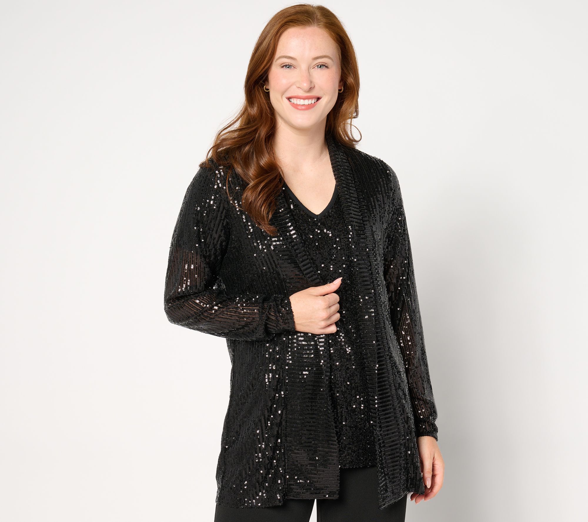 "As Is" Jingle Belles by Kim Gravel Sequin Mesh Open Front Topper