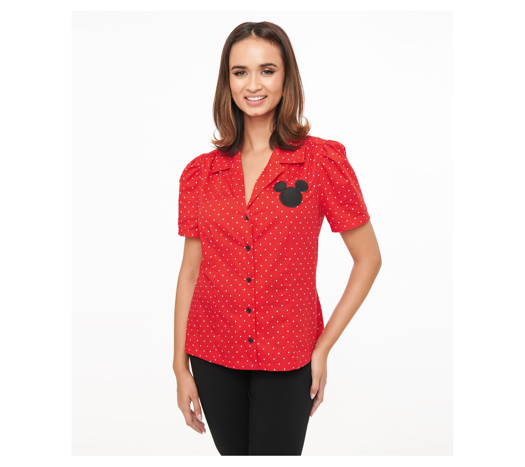Unique Vintage x Disney Pin Dot Mickey Button Front Blouse