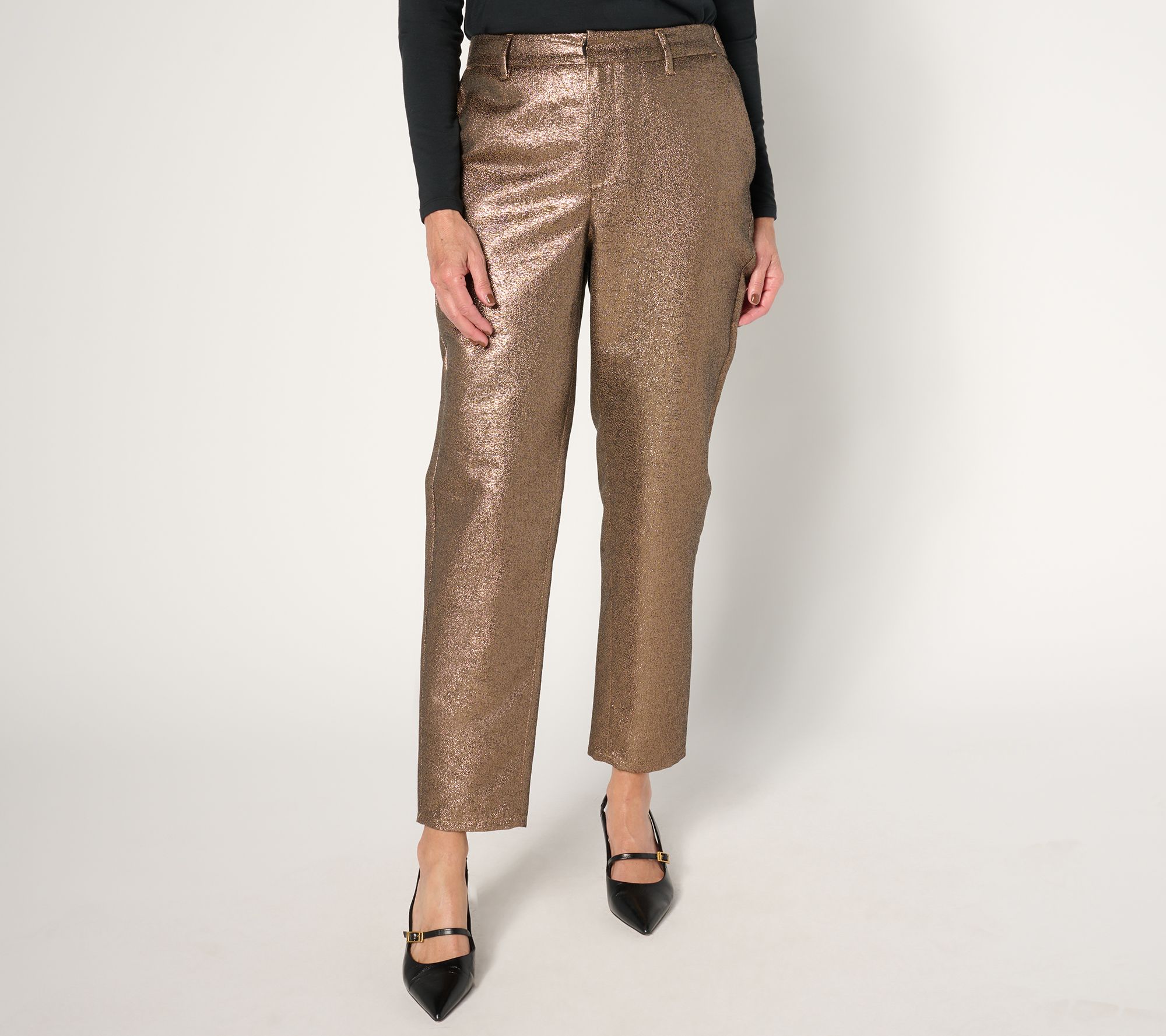 "As Is" Joan Rivers Red Carpet Regular Slim Leg Soft Shimmer Pants
