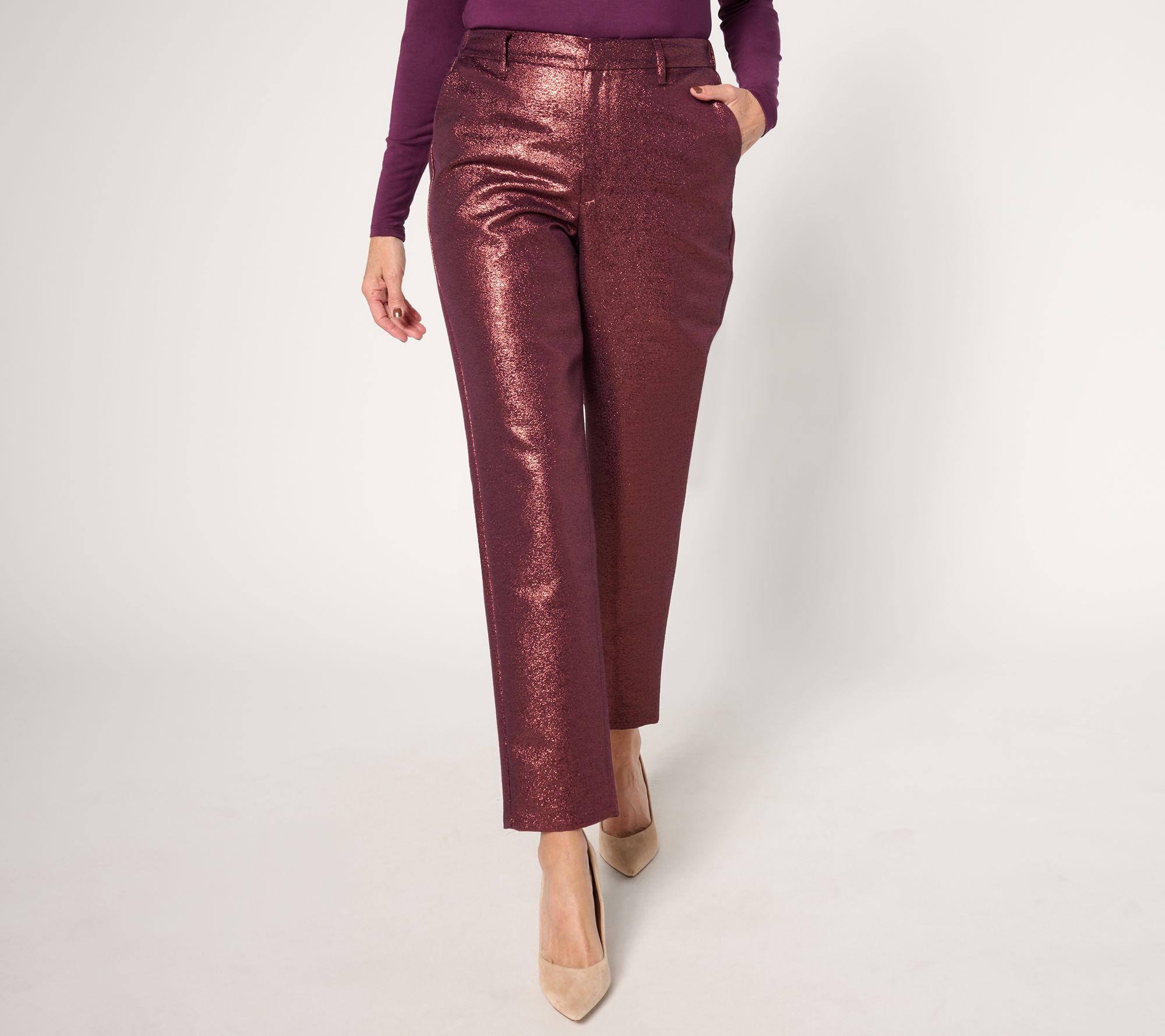 "As Is" Joan Rivers Red Carpet Regular Slim Leg Soft Shimmer Pants