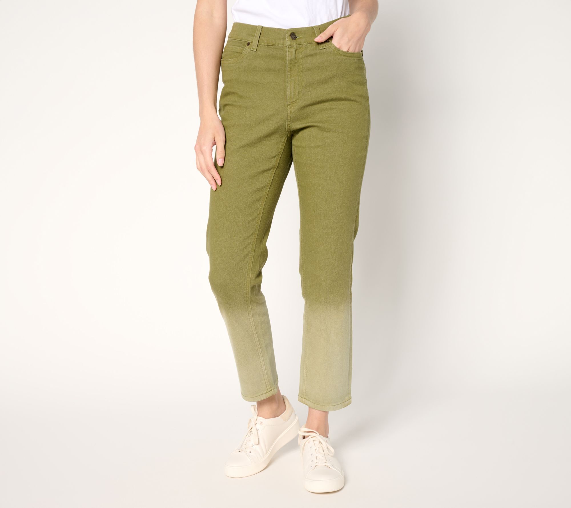 Denim & Co. Petite Color Classic Stretch Dip Dye Ankle Jean