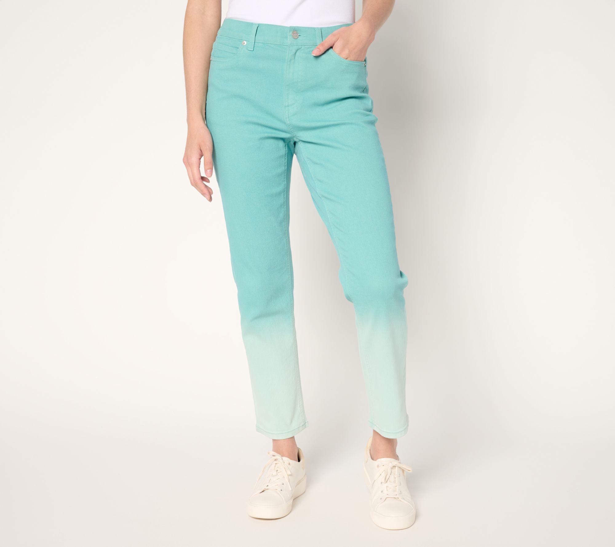 Denim & Co. Petite Color Classic Stretch Dip Dye Ankle Jean