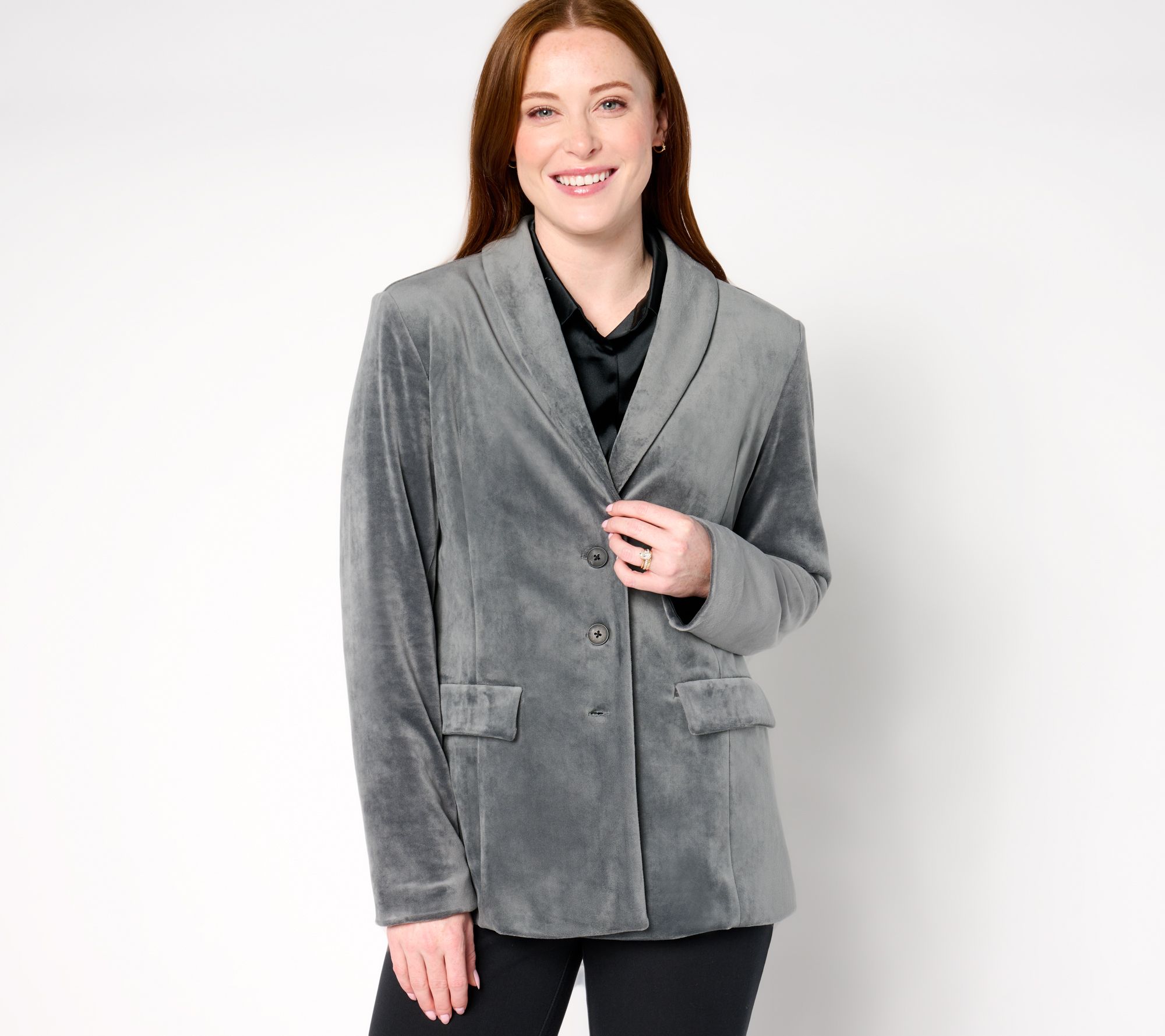 "As Is" by Stacy London Plush Velour Blazer with Shawl Collar