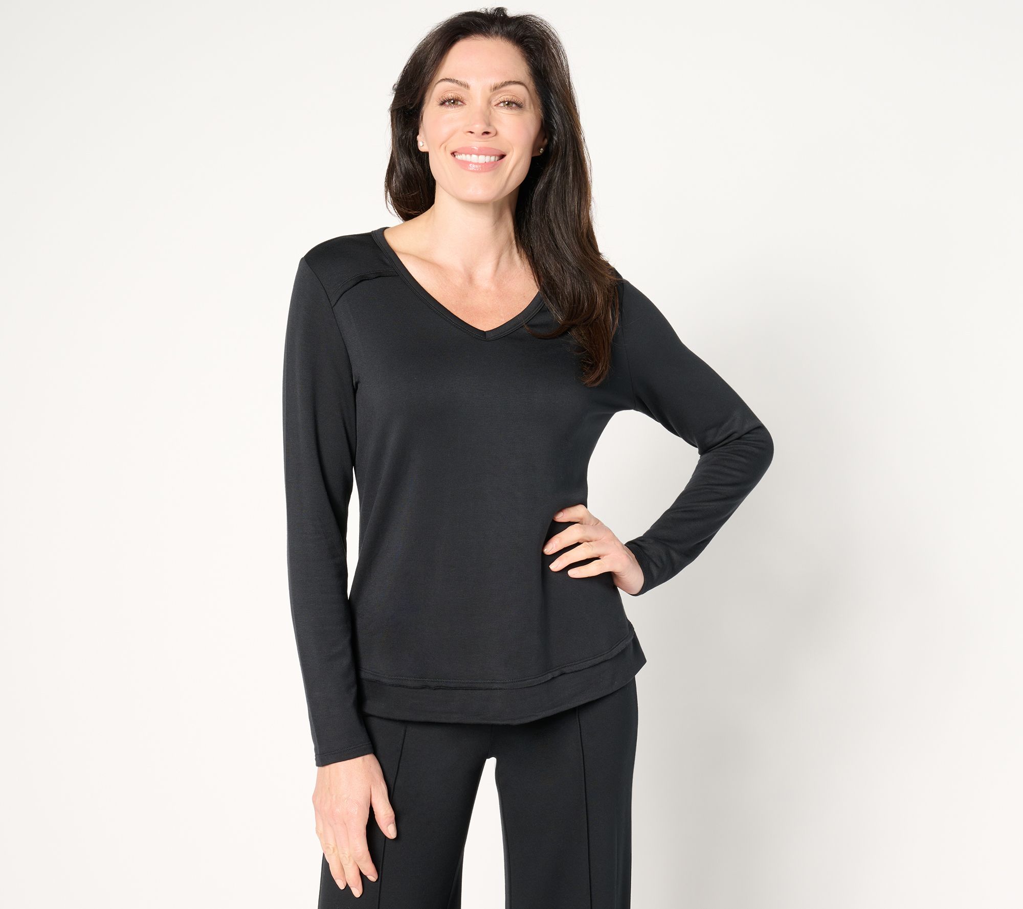 "As Is" AnyBody Brushed French Terry V-Neck Pullover