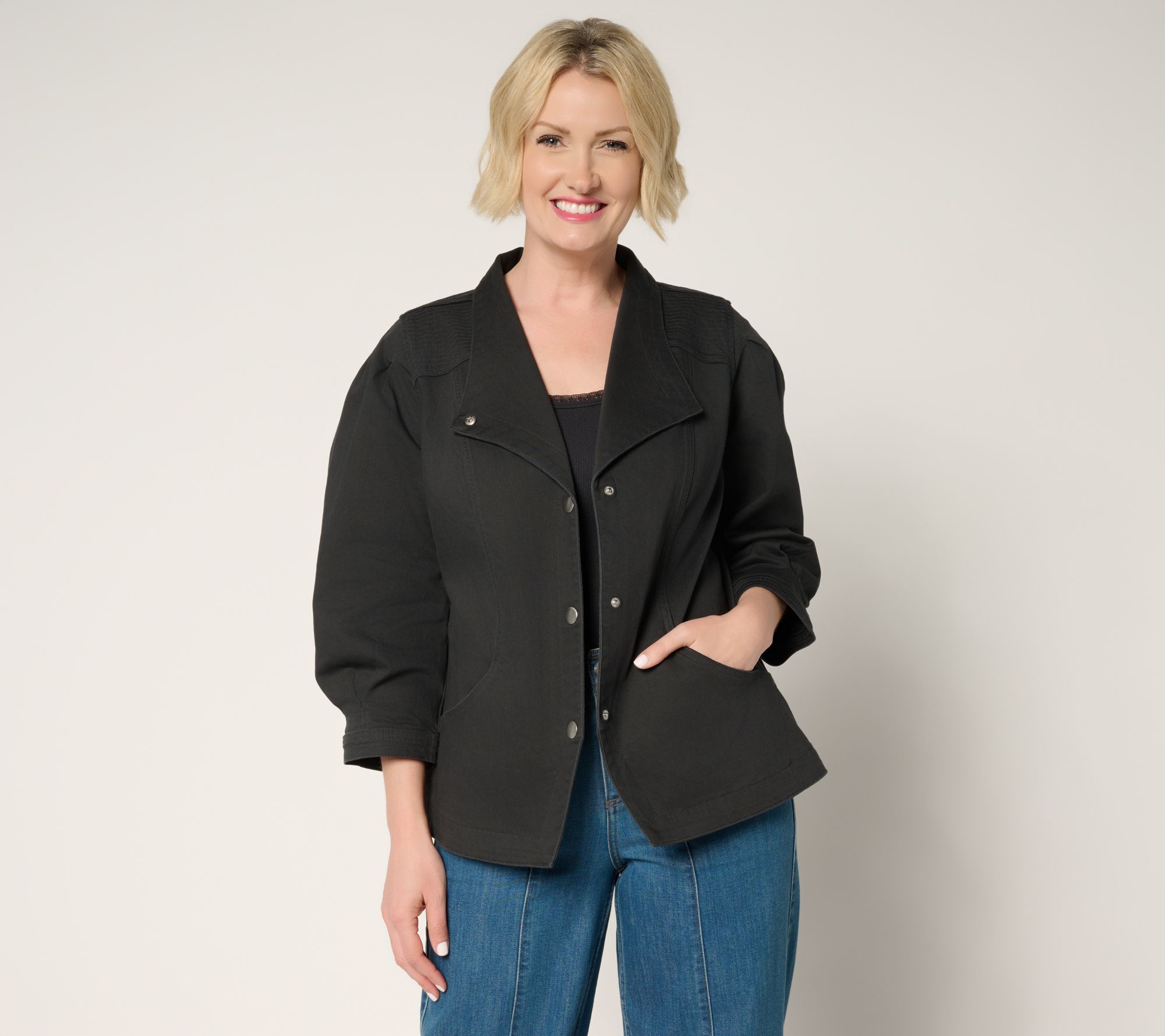 LOGO by Lori Goldstein Denim Jacket with 3/4 Sleeves