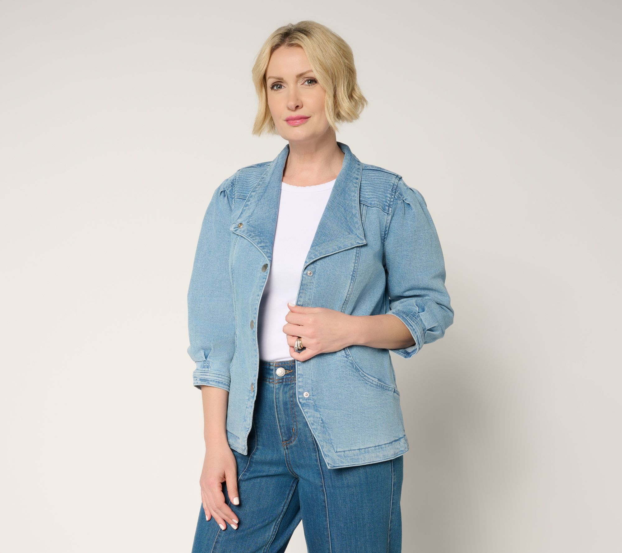 LOGO by Lori Goldstein Denim Jacket with 3/4 Sleeves