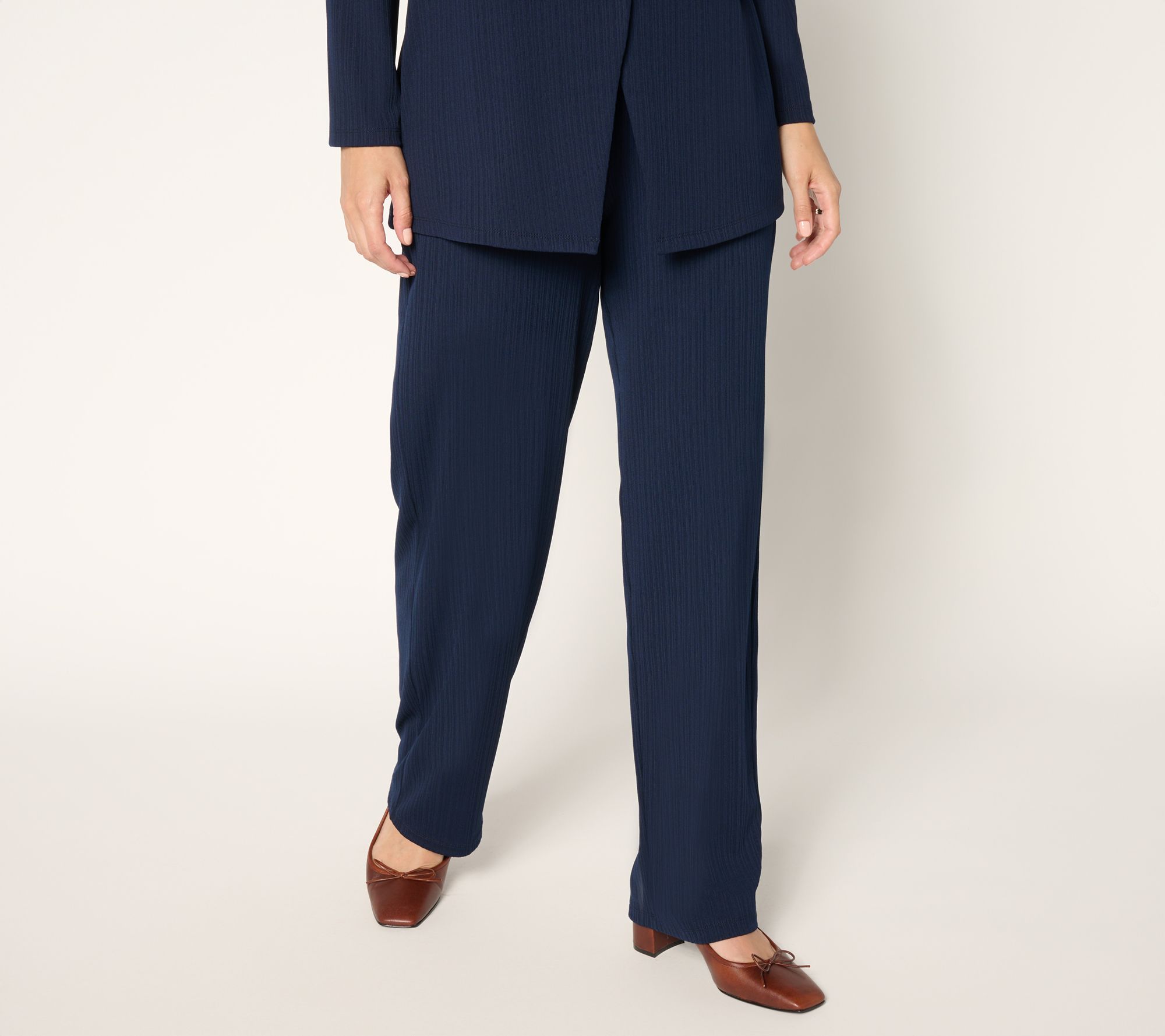 Susan Graver Petite Rib Knit Pull-On Straight Leg Pants