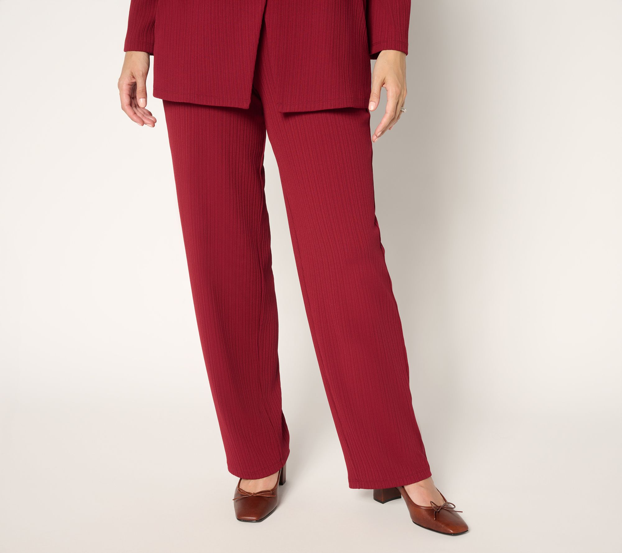 Susan Graver Petite Rib Knit Pull-On Straight Leg Pants
