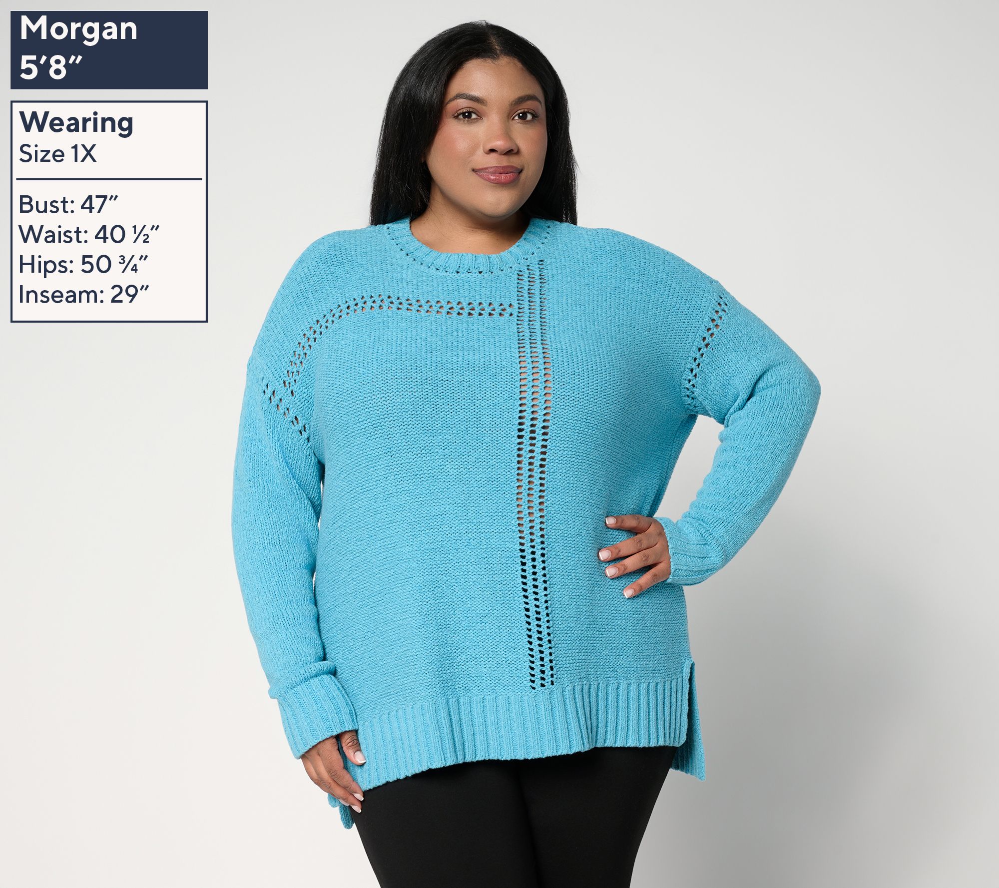 LOGO by Lori Goldstein Crew Neck Sweater with Hi-Low Hem - QVC.com