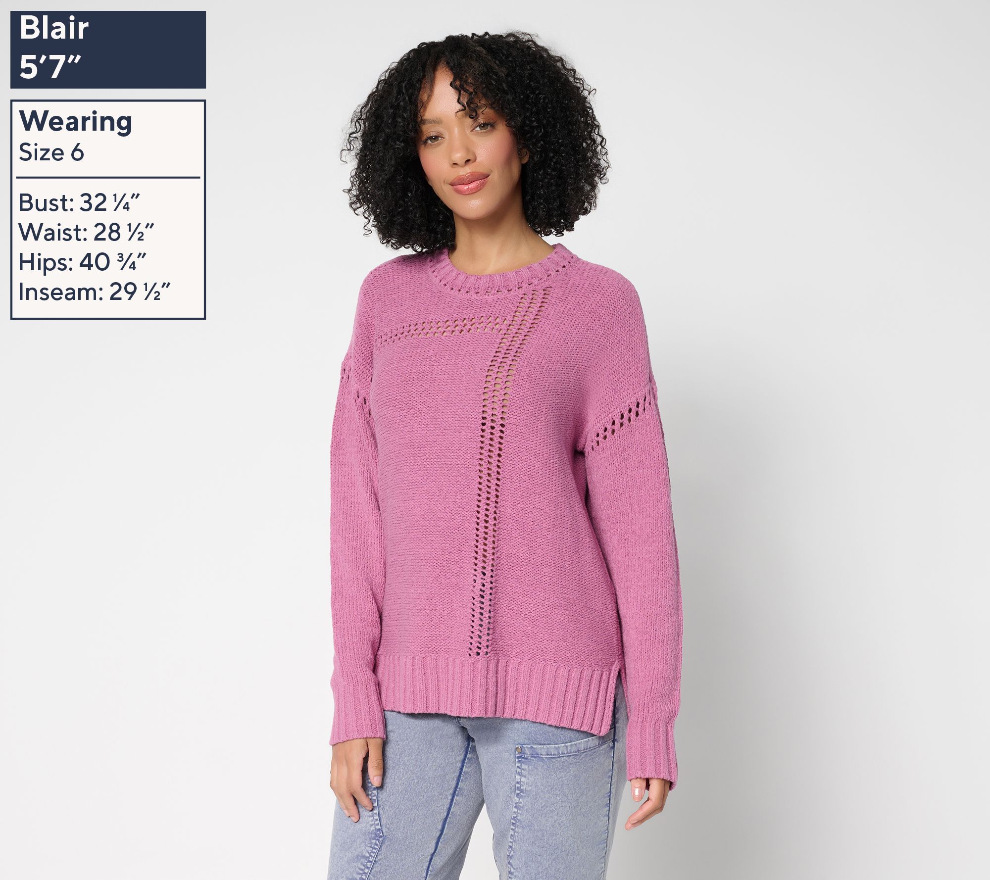 LOGO by Lori Goldstein Crew Neck Sweater with Hi-Low Hem